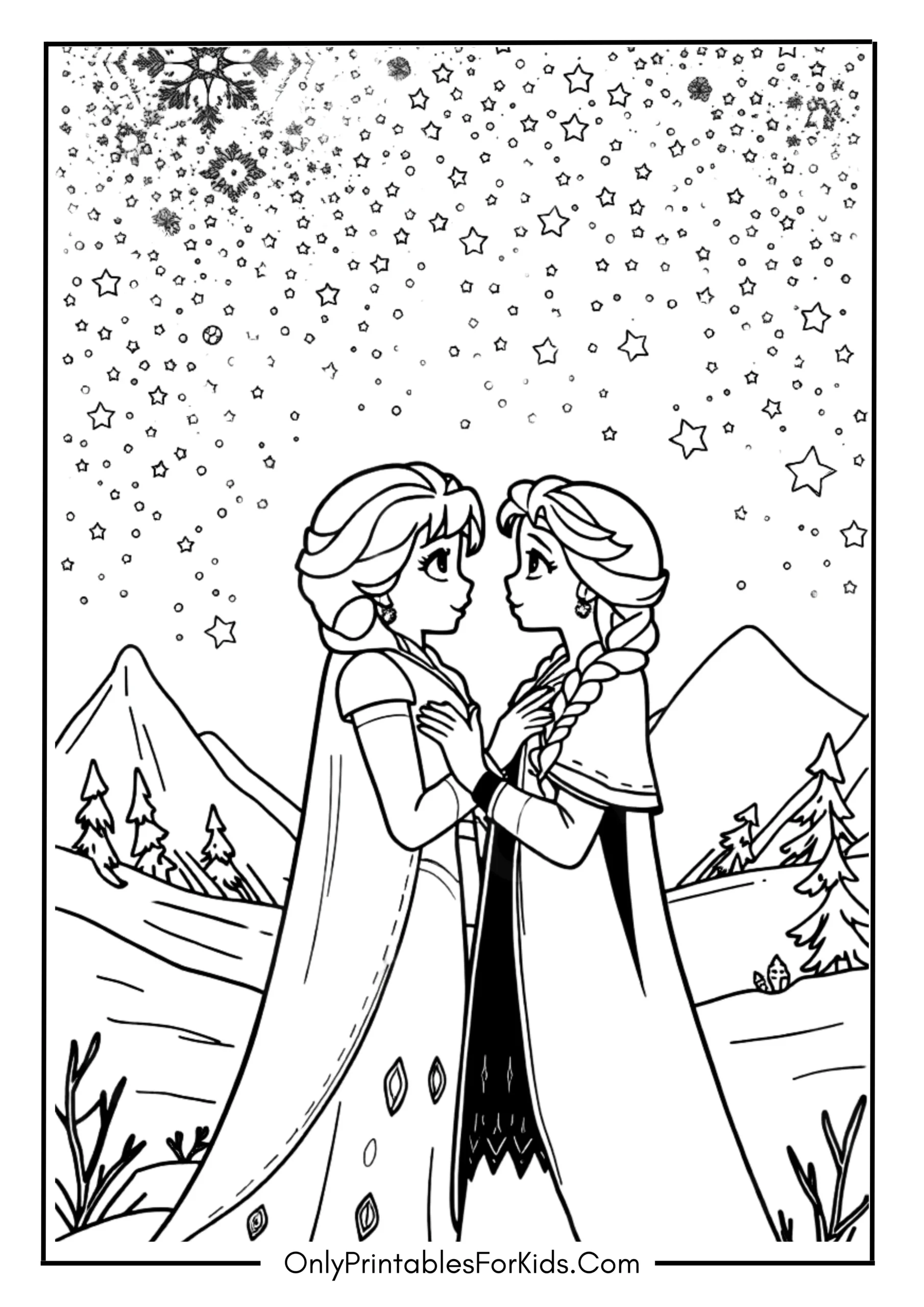 Frozen Anna and Elsa Sharing a Magical Moment Under the Stars