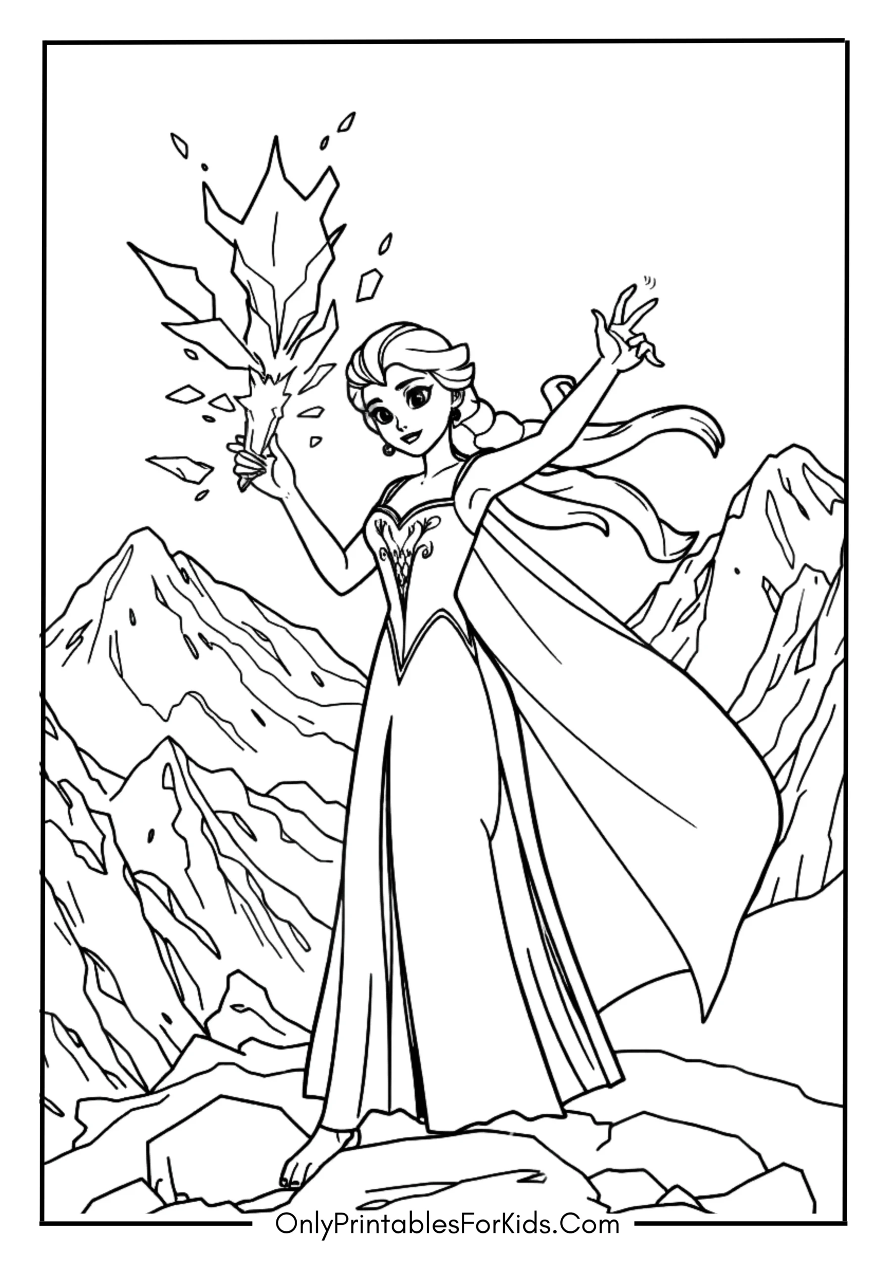 Frozen Elsa Using Her Ice Powers in the Snowy Mountains