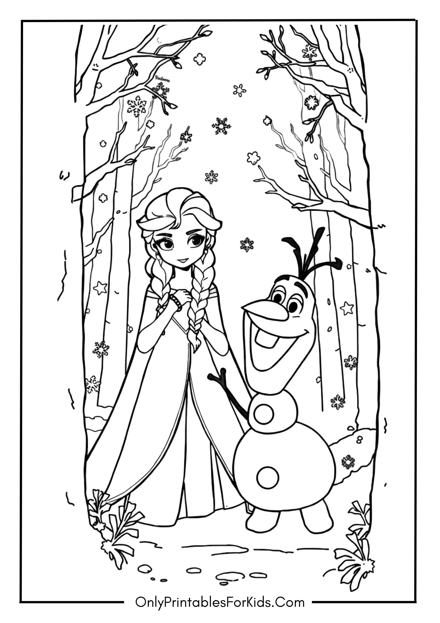 Frozen Elsa with Olaf in the Frozen Forest