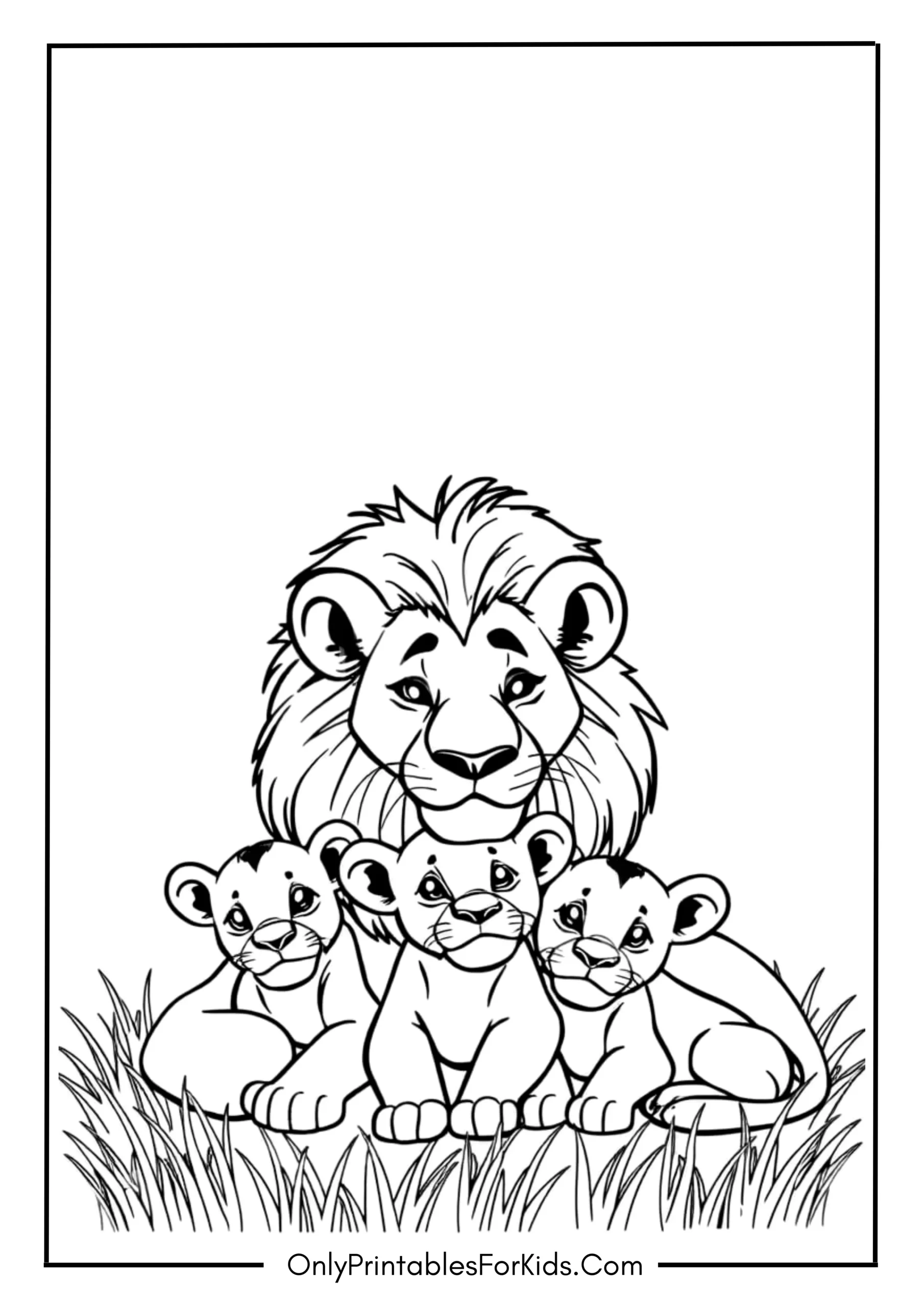 Gentle Lion With Baby Cubs By Her Side