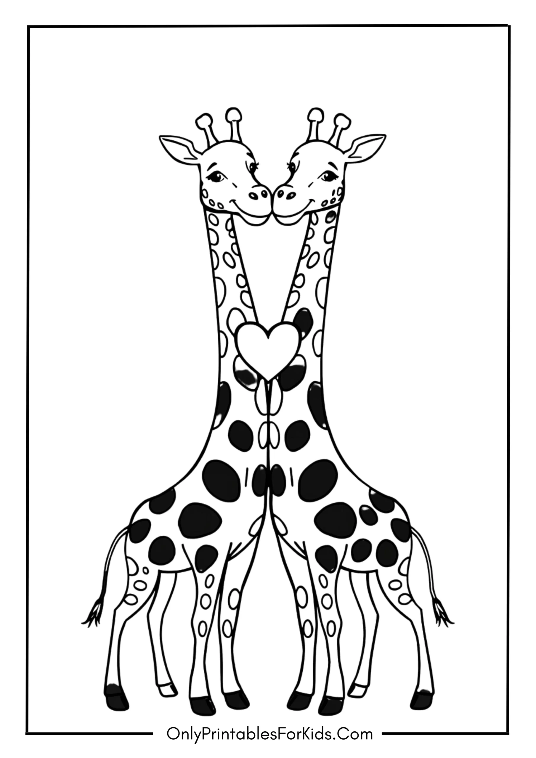 Giraffe Family with Heart Coloring Page
