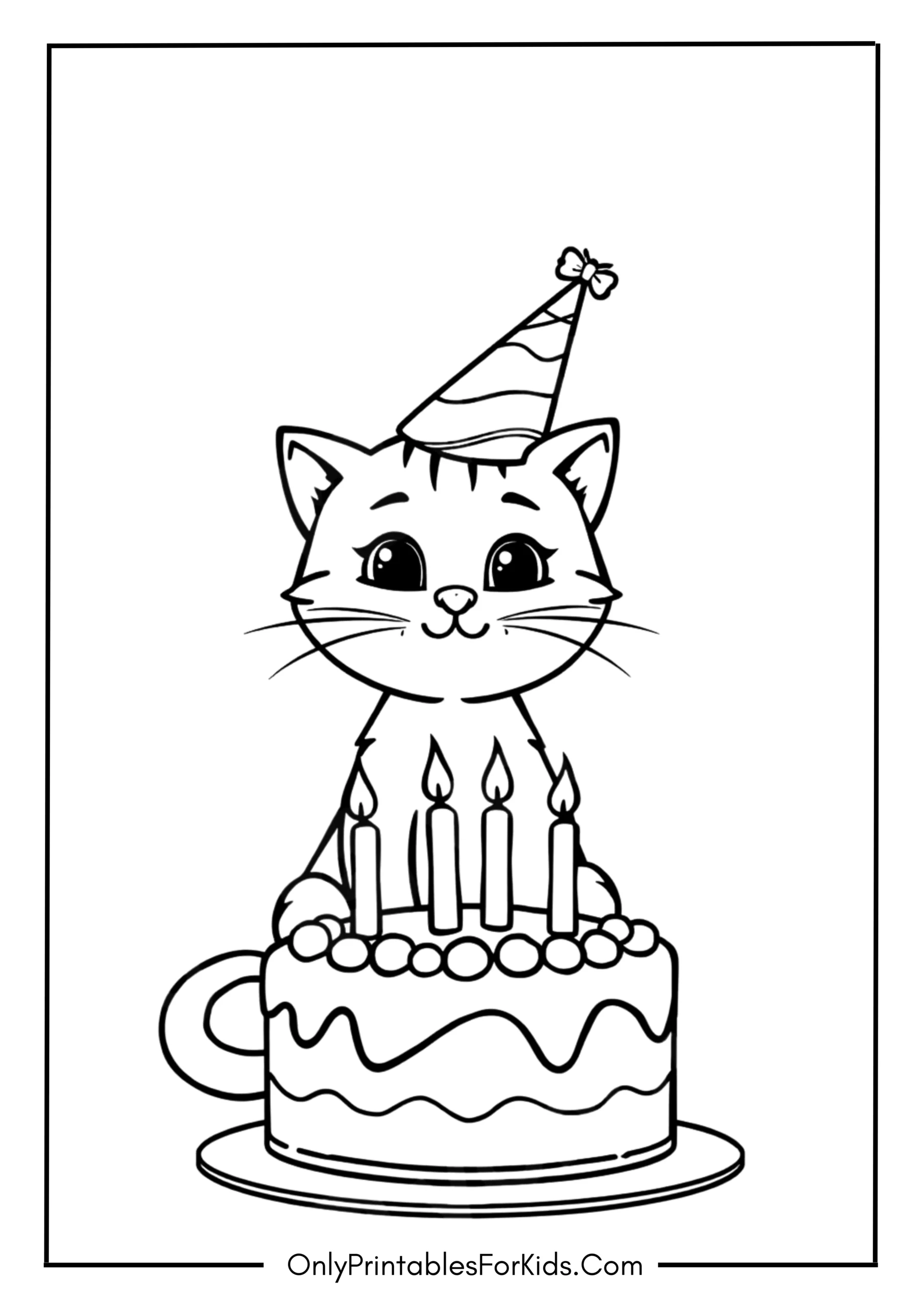 Happy Birthday Cat Coloring Page