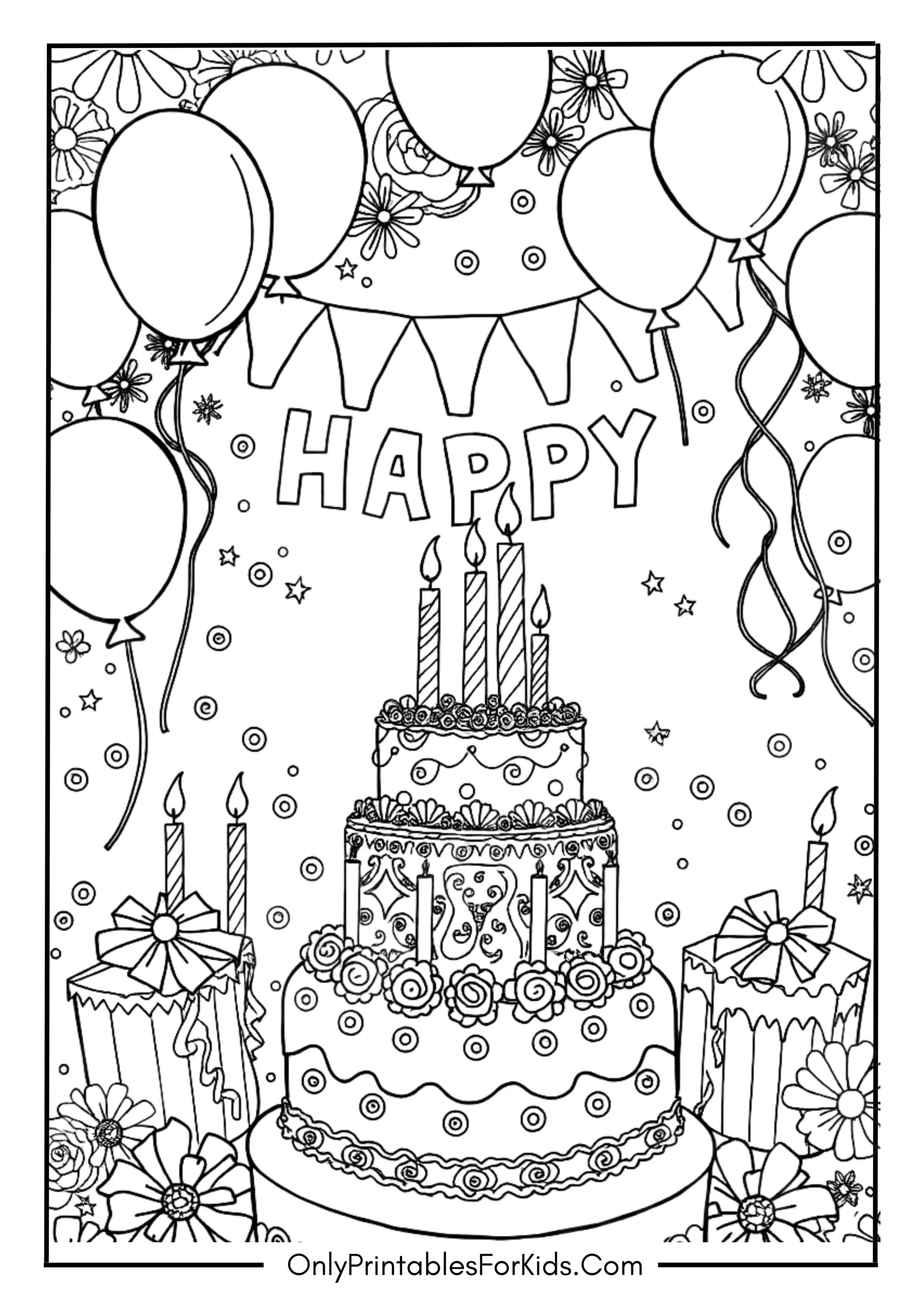 Happy Birthday Coloring Pages for Adults