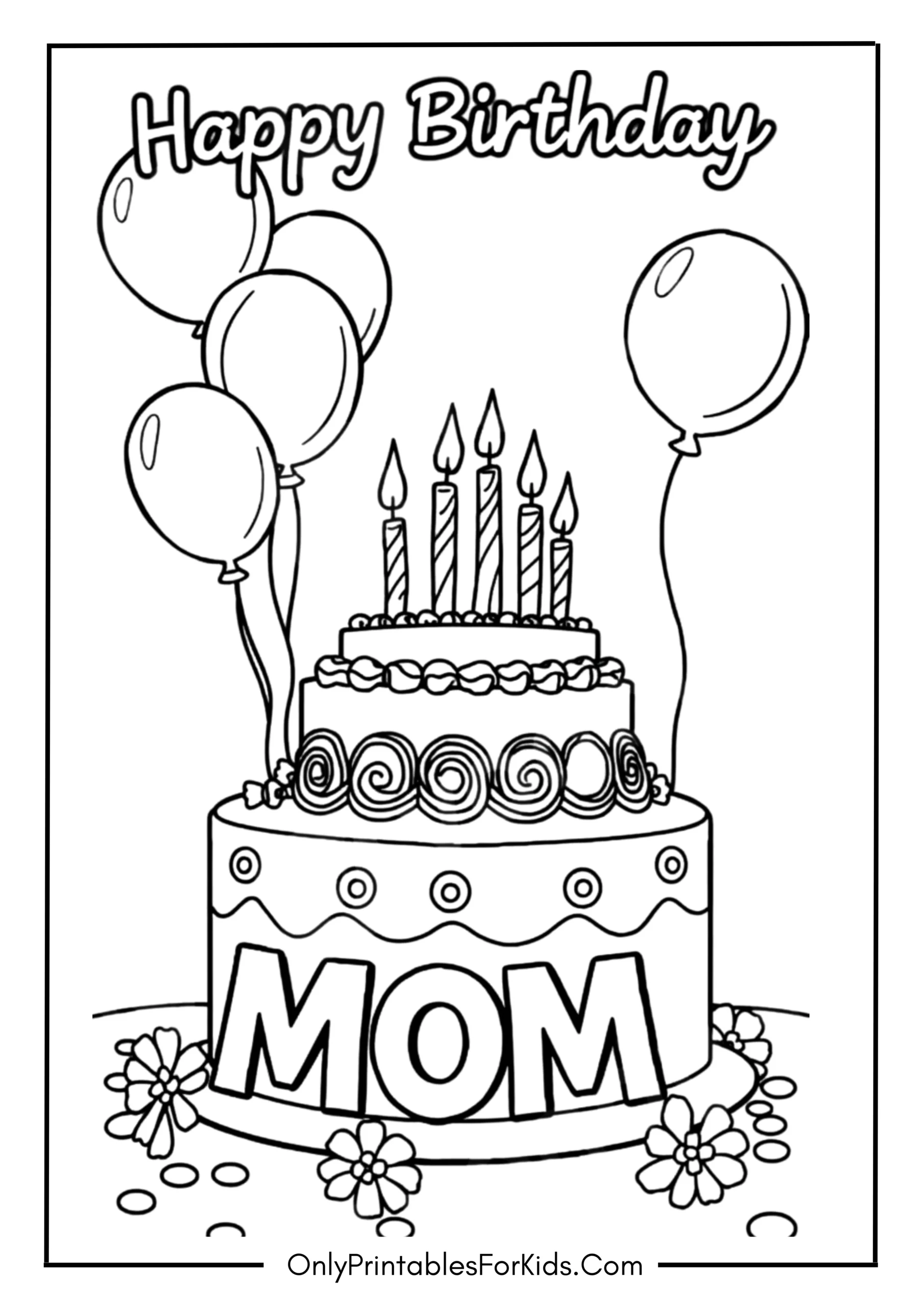 Happy Birthday Mom Coloring Page