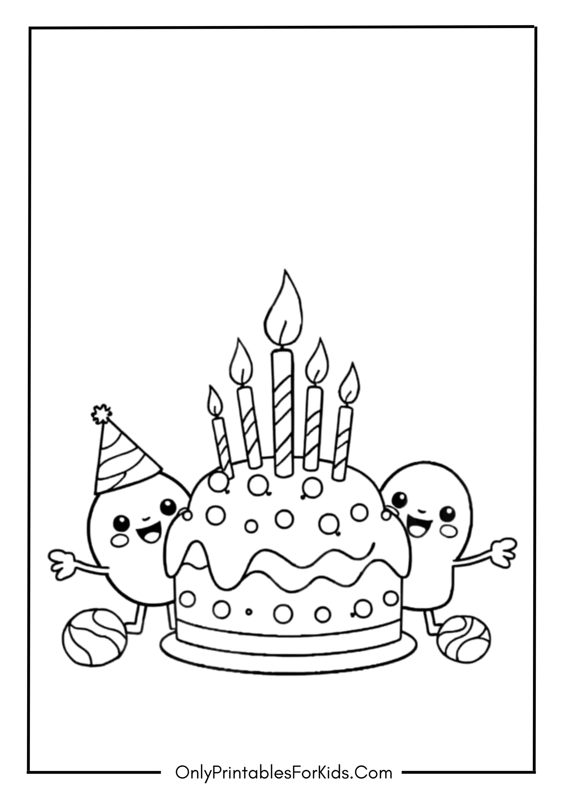 Happy Birthday with Kawaii Candies Coloring Page