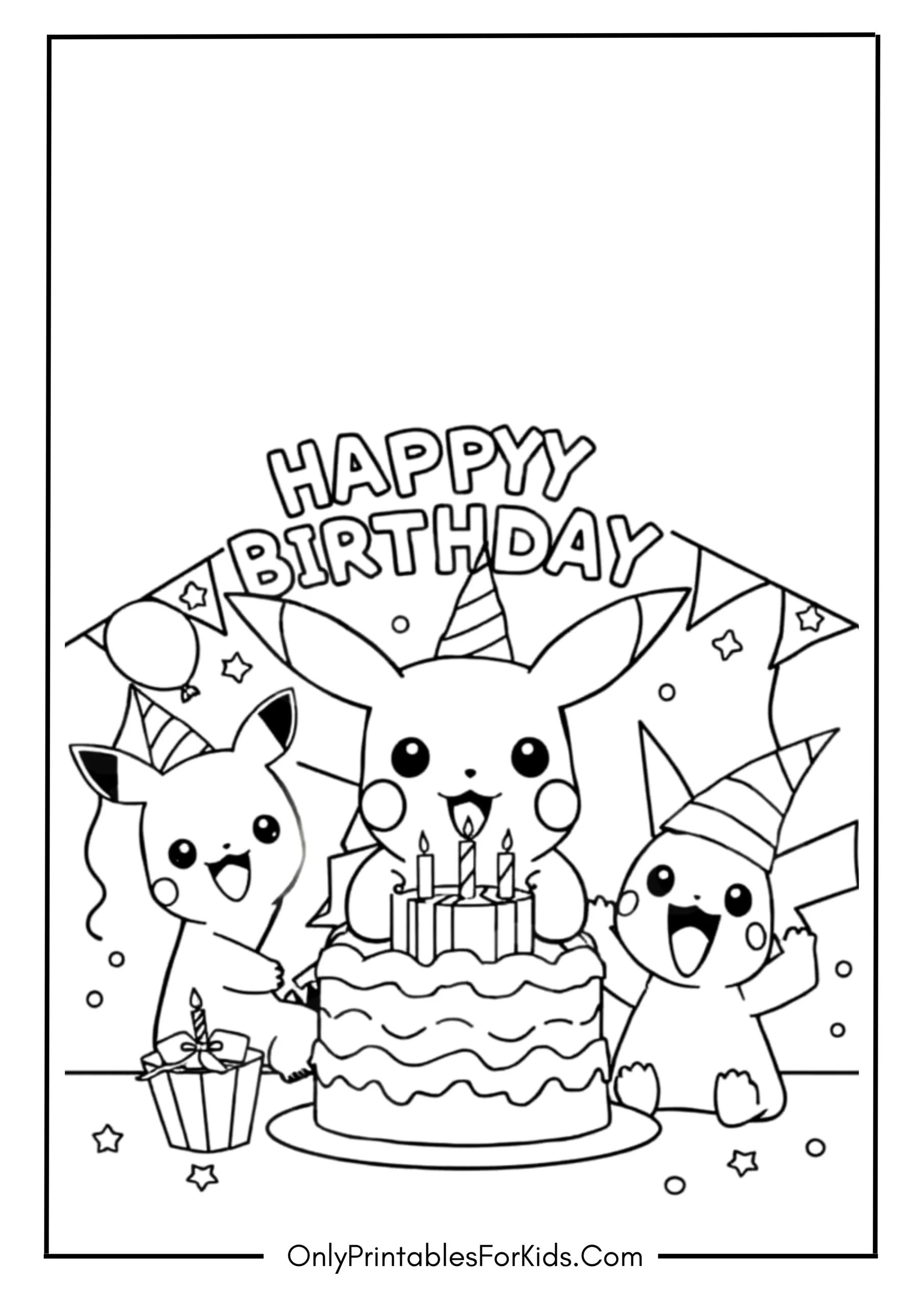 Happy Birthday with Pokemons Coloring Page
