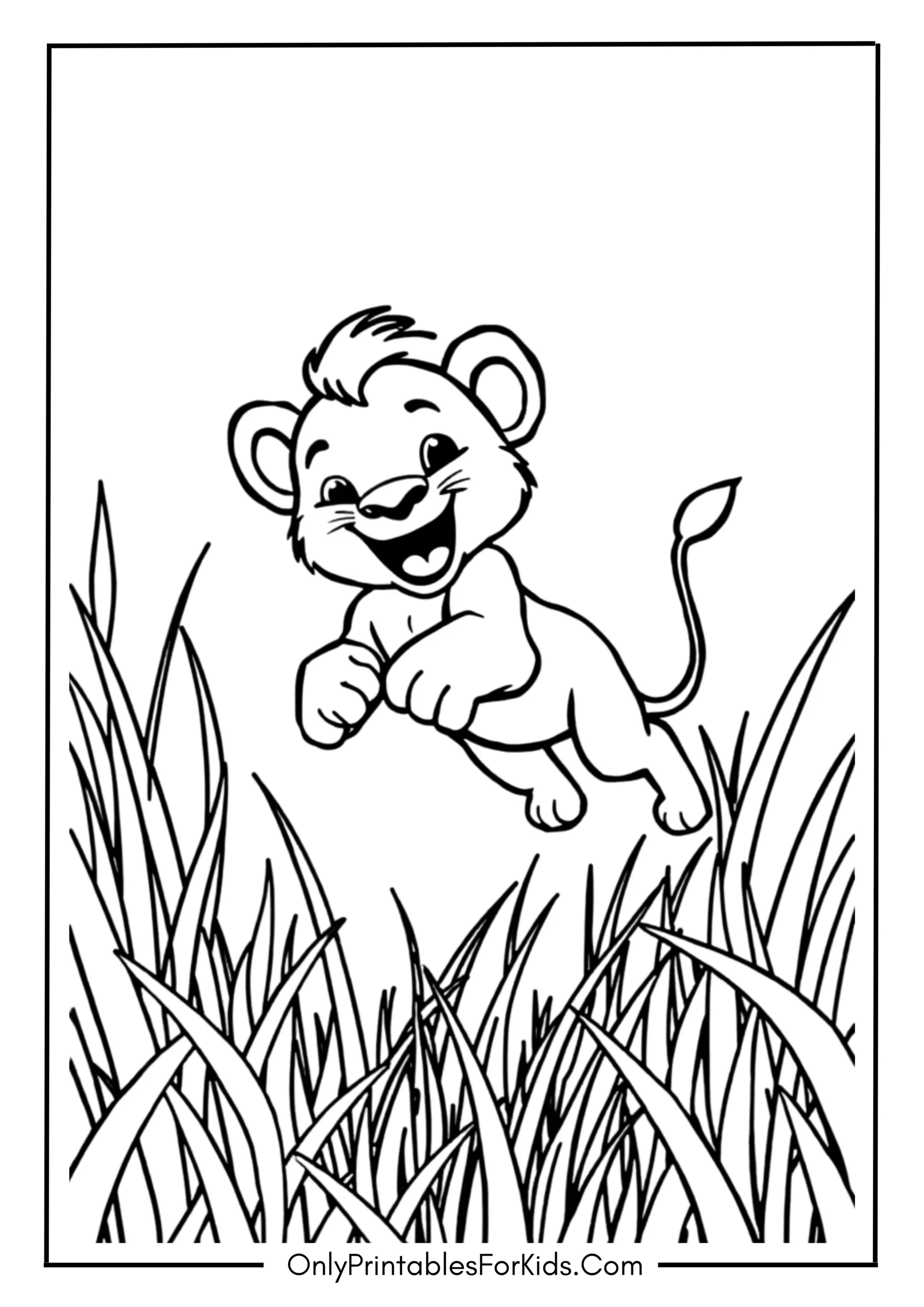 Happy Lion Cub Playing In The Tall Grass