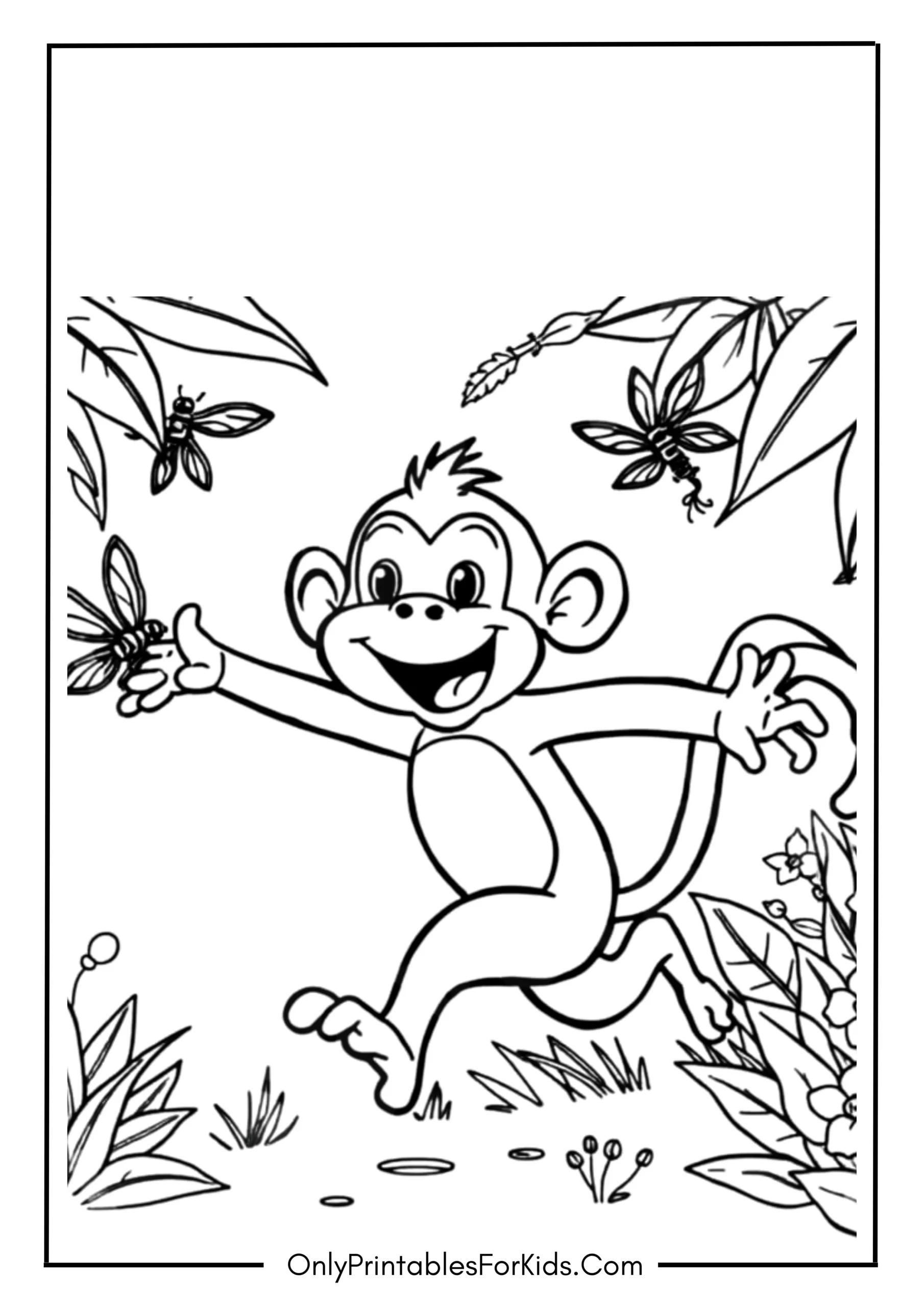 Happy Monkey Chasing Dragonflies