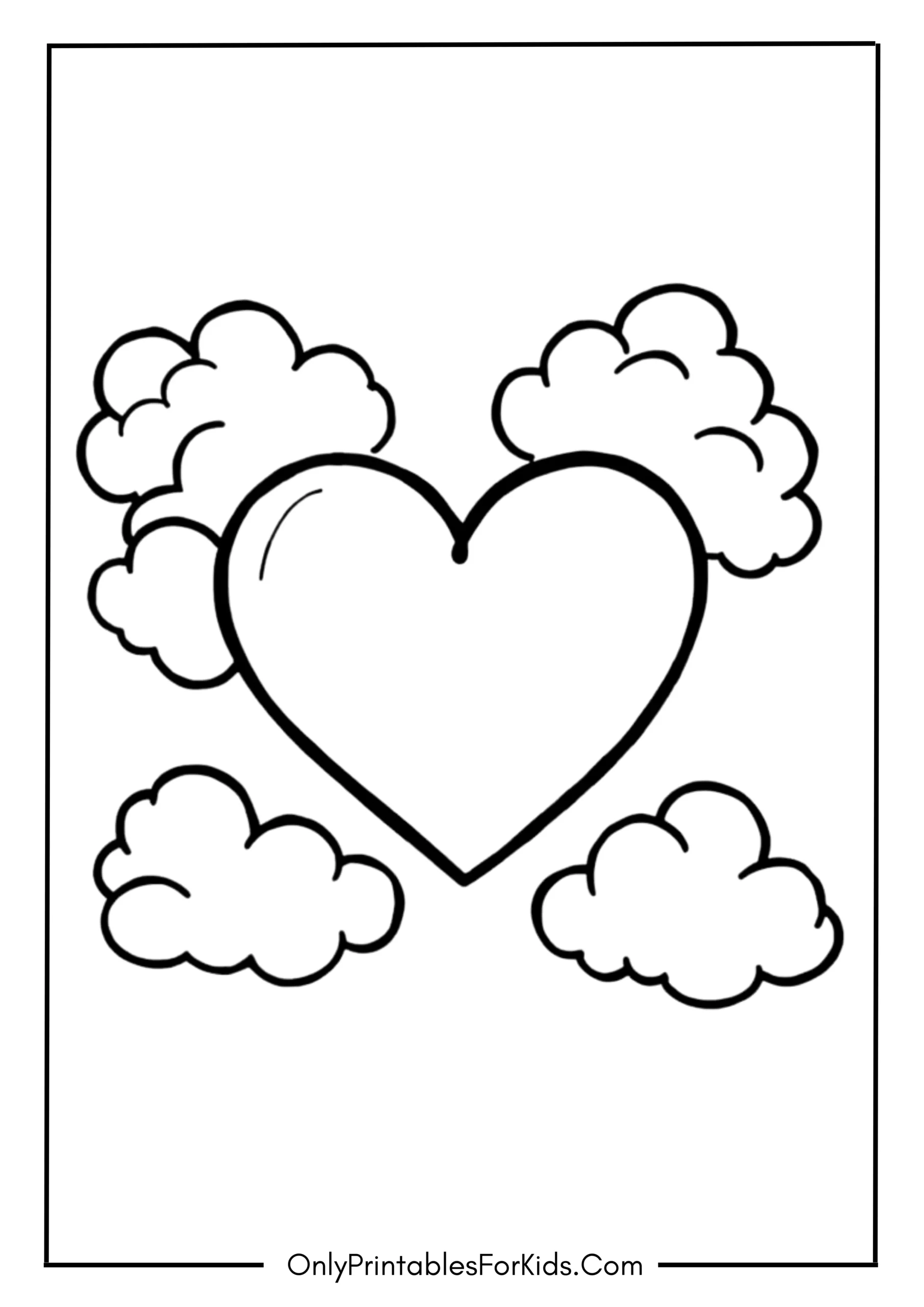 Heart in Clouds Coloring Page