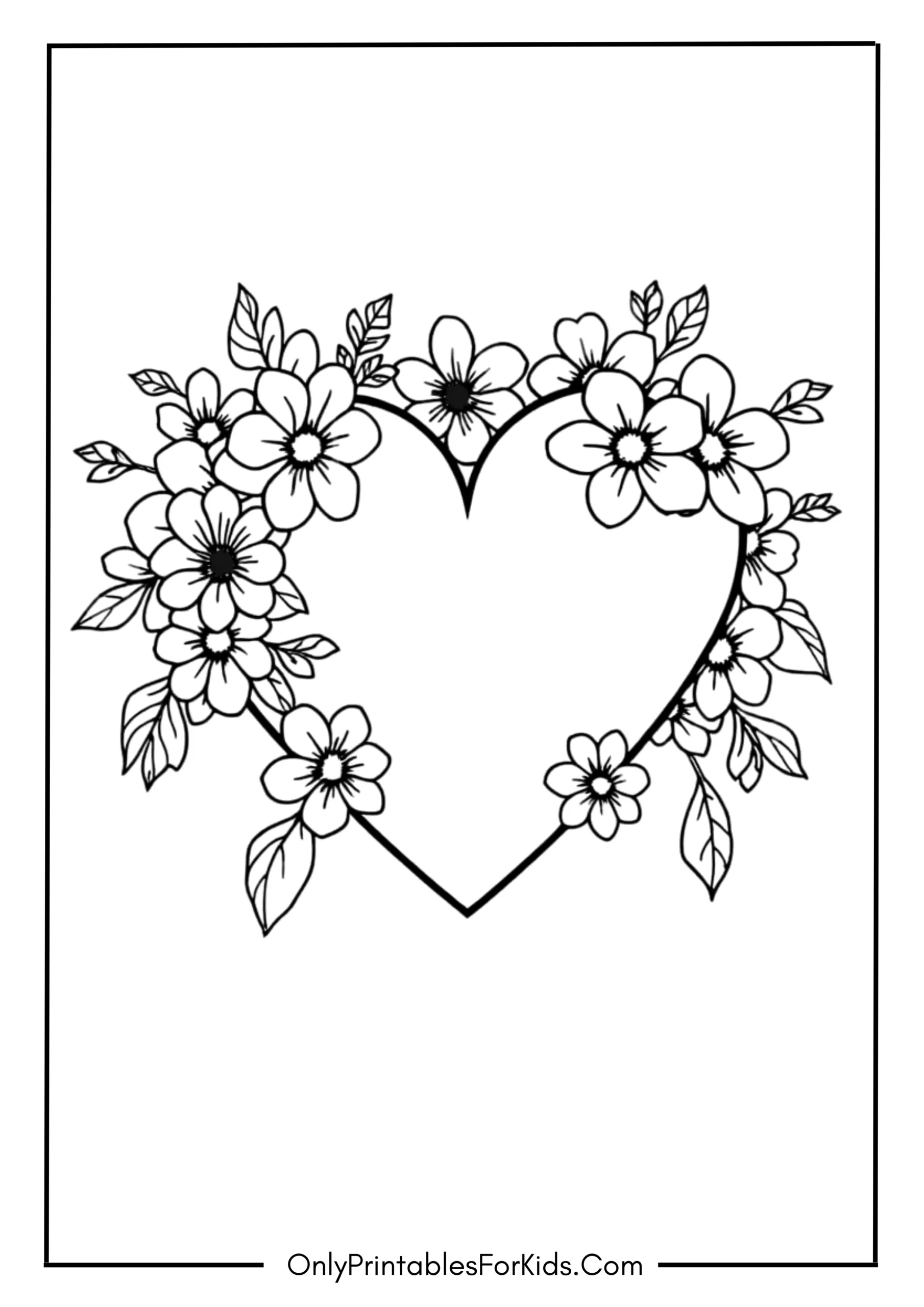 Heart with Flowers Coloring Page