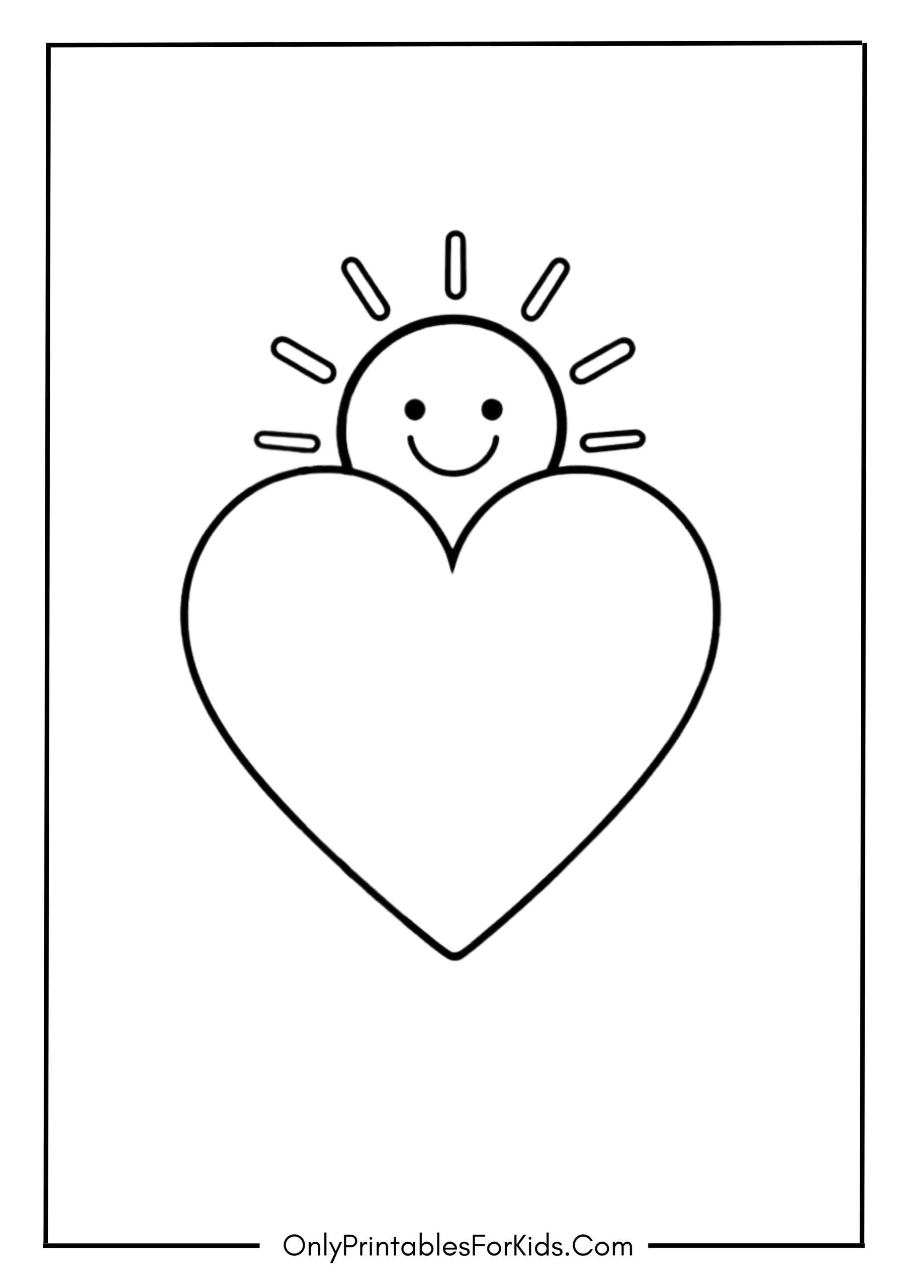 Heart with Smiling Sun Coloring Page