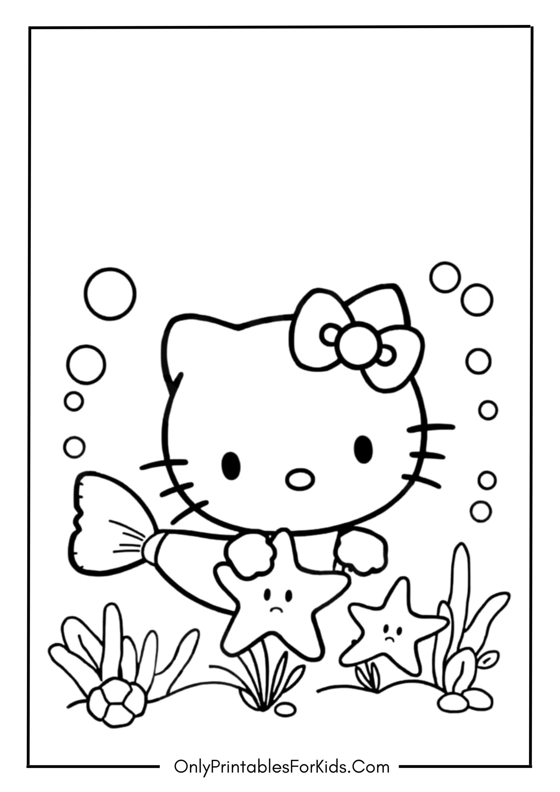 Hello Kitty Mermaid Coloring Page 2 scaled