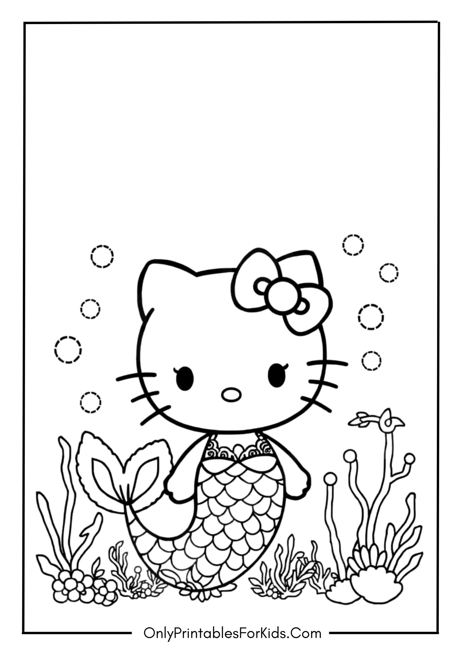 Hello Kitty Mermaid Coloring Page scaled