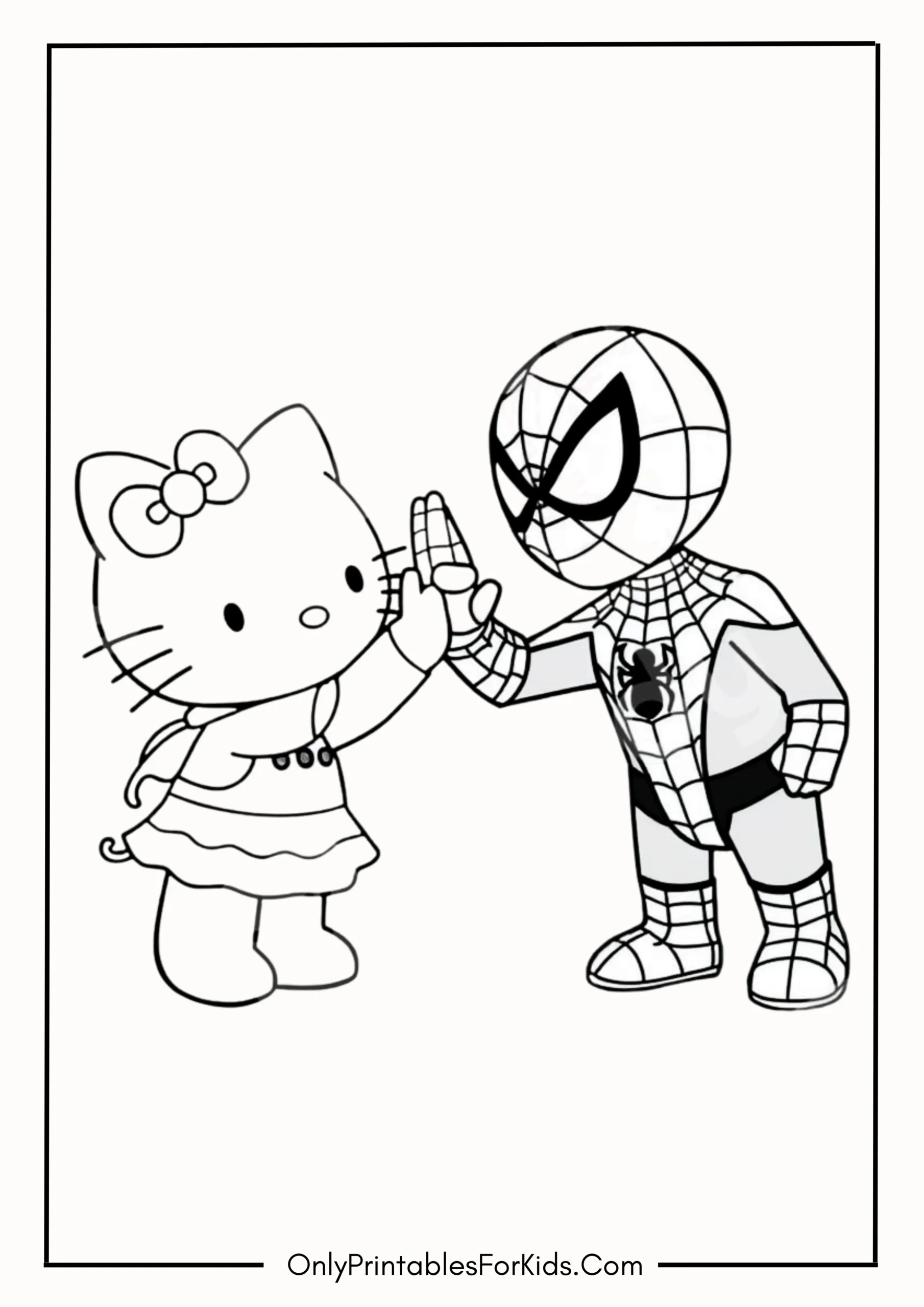 Hello Kitty and Spider-Man Coloring Page