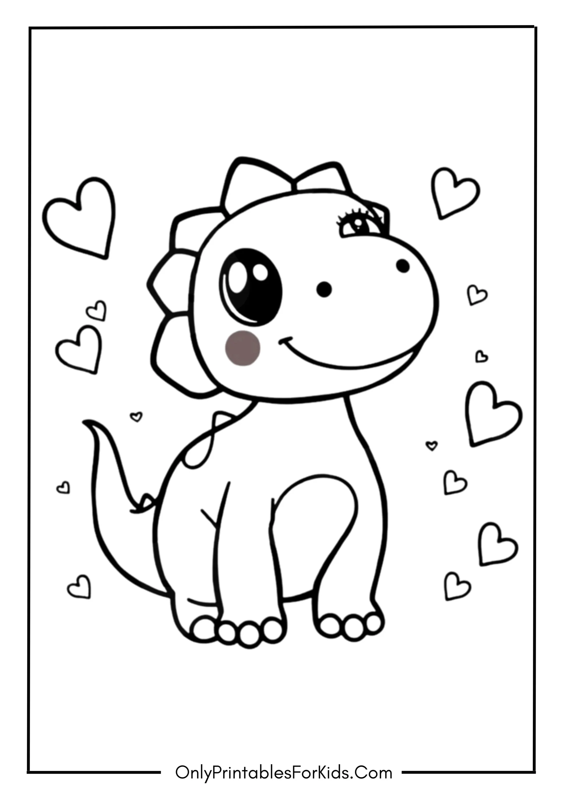 Kawaii Dinosaur Coloring Page