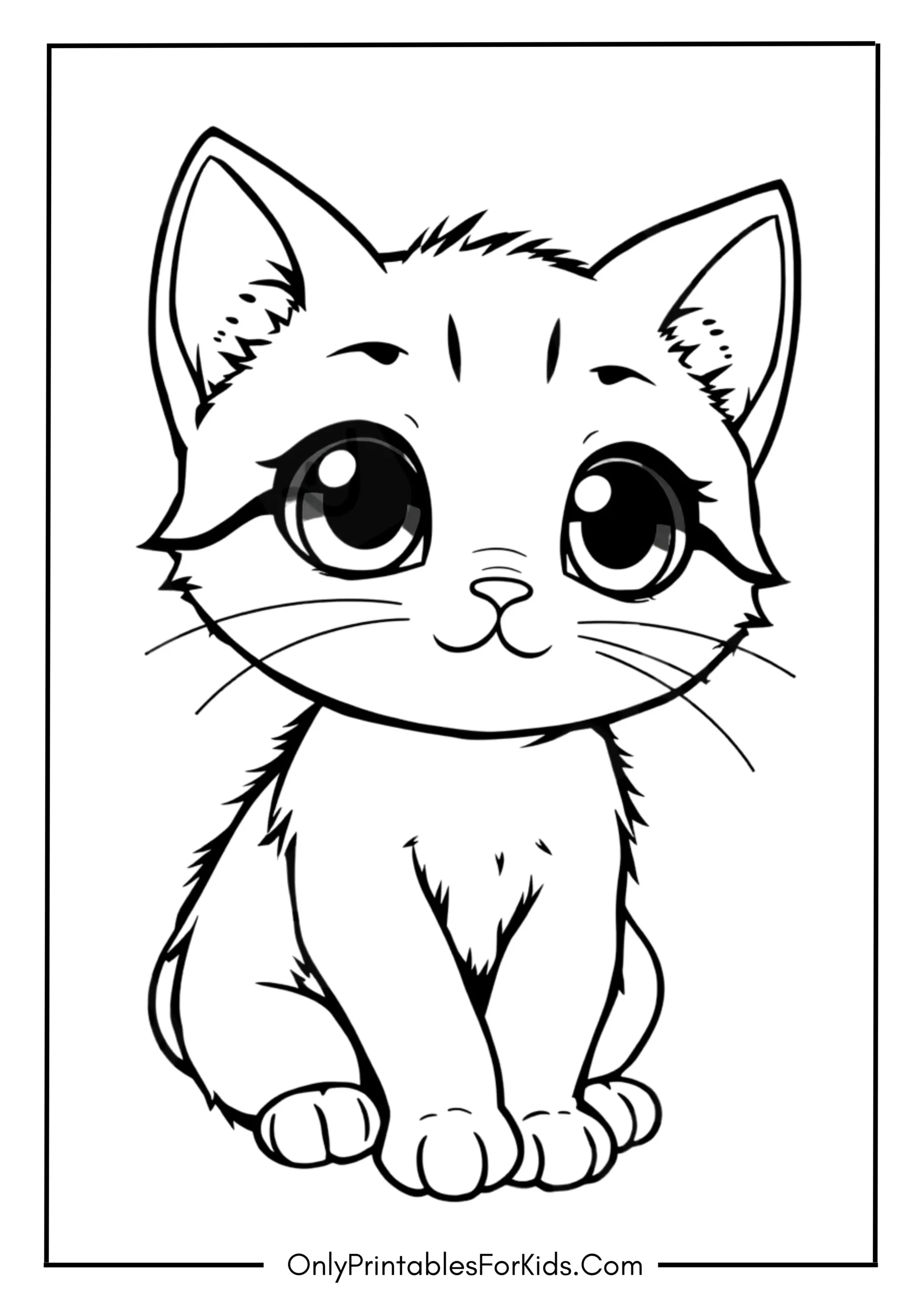 Kitten with Big Eyes in an Anime Style