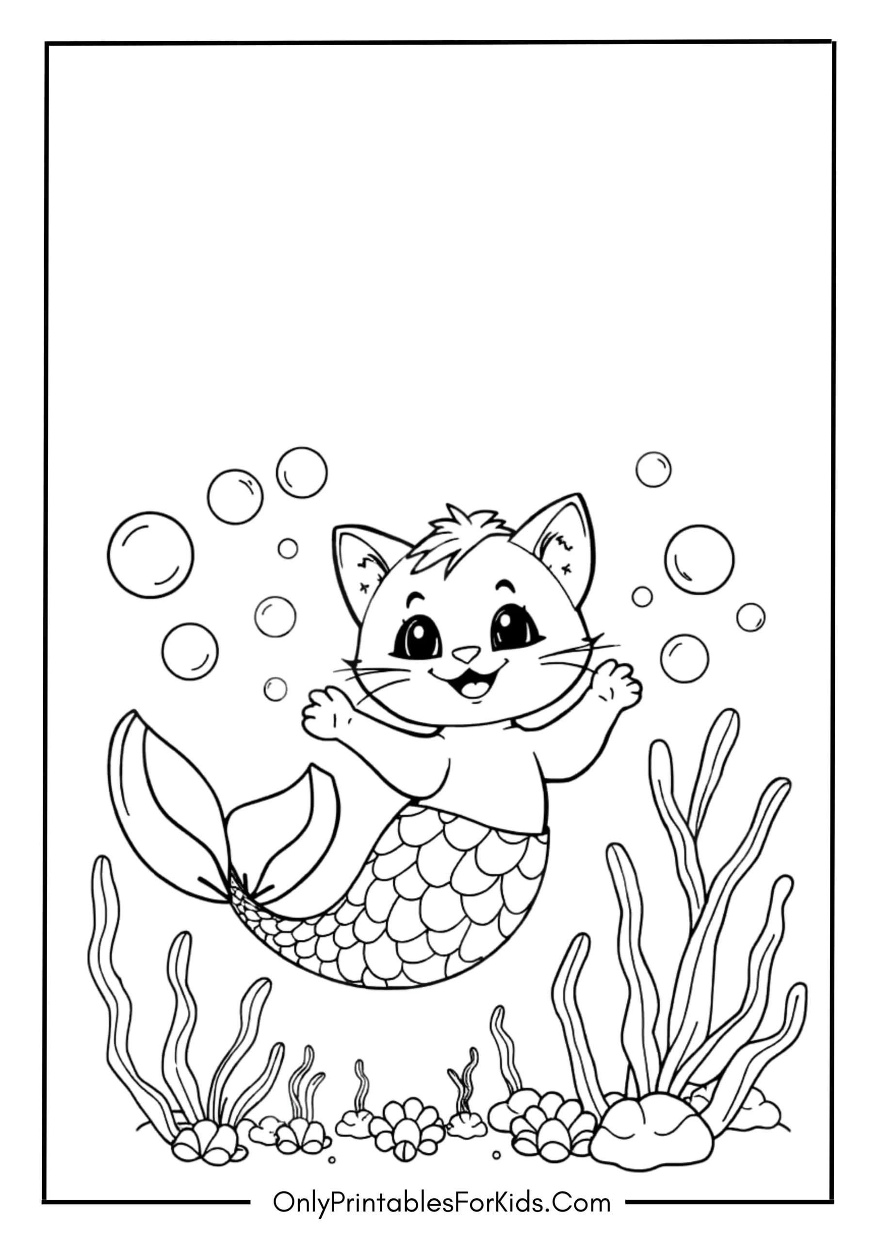 Kitty Mermaid Coloring Page 2 scaled