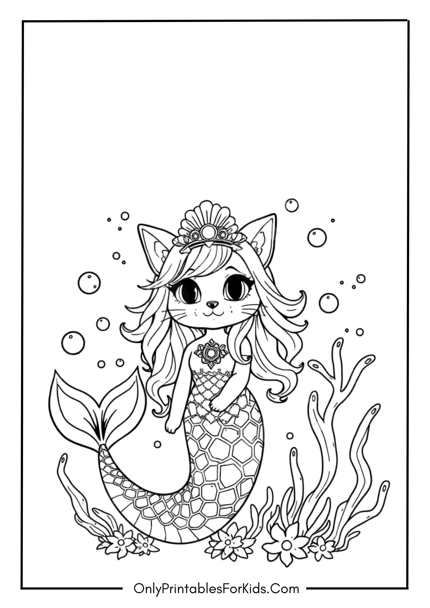 Kitty Mermaid Coloring Page 3 scaled