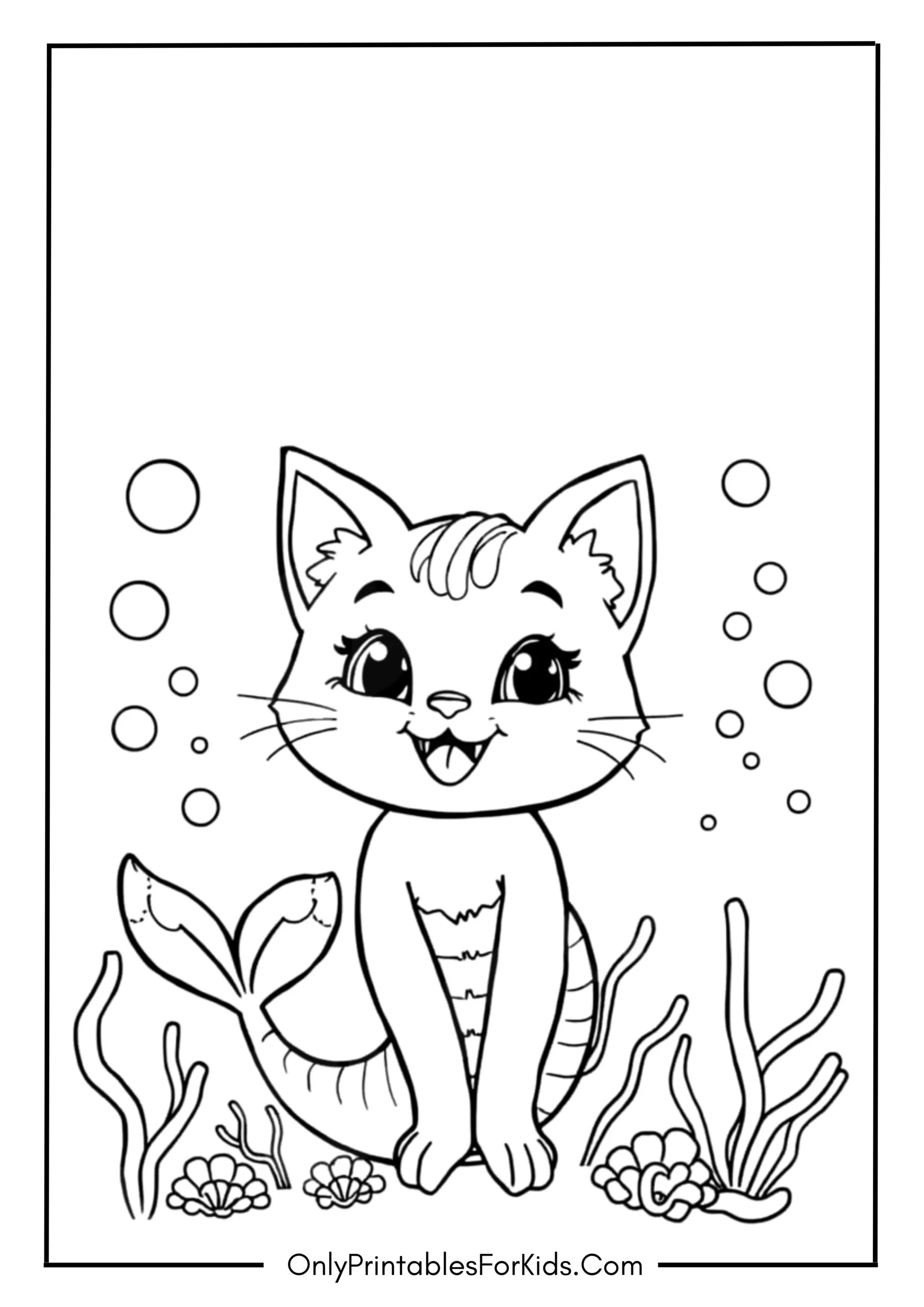 Kitty Mermaid Coloring Page scaled
