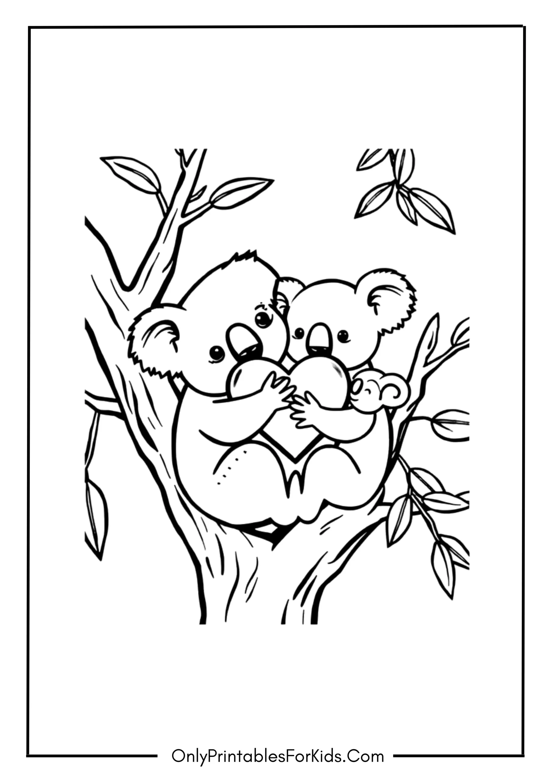 Koala Family with Heart Coloring Page