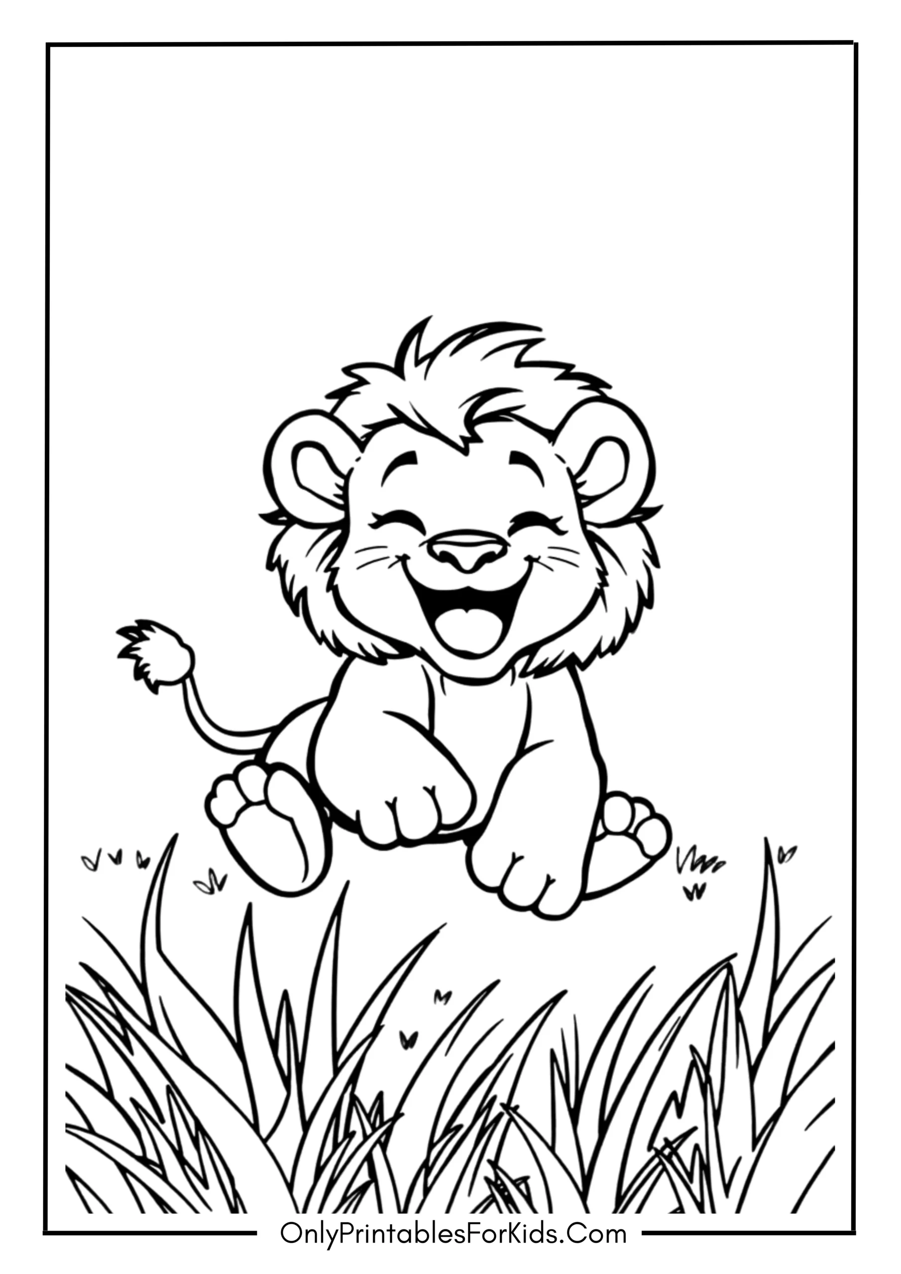 Lion Cub Rolling In The Grass