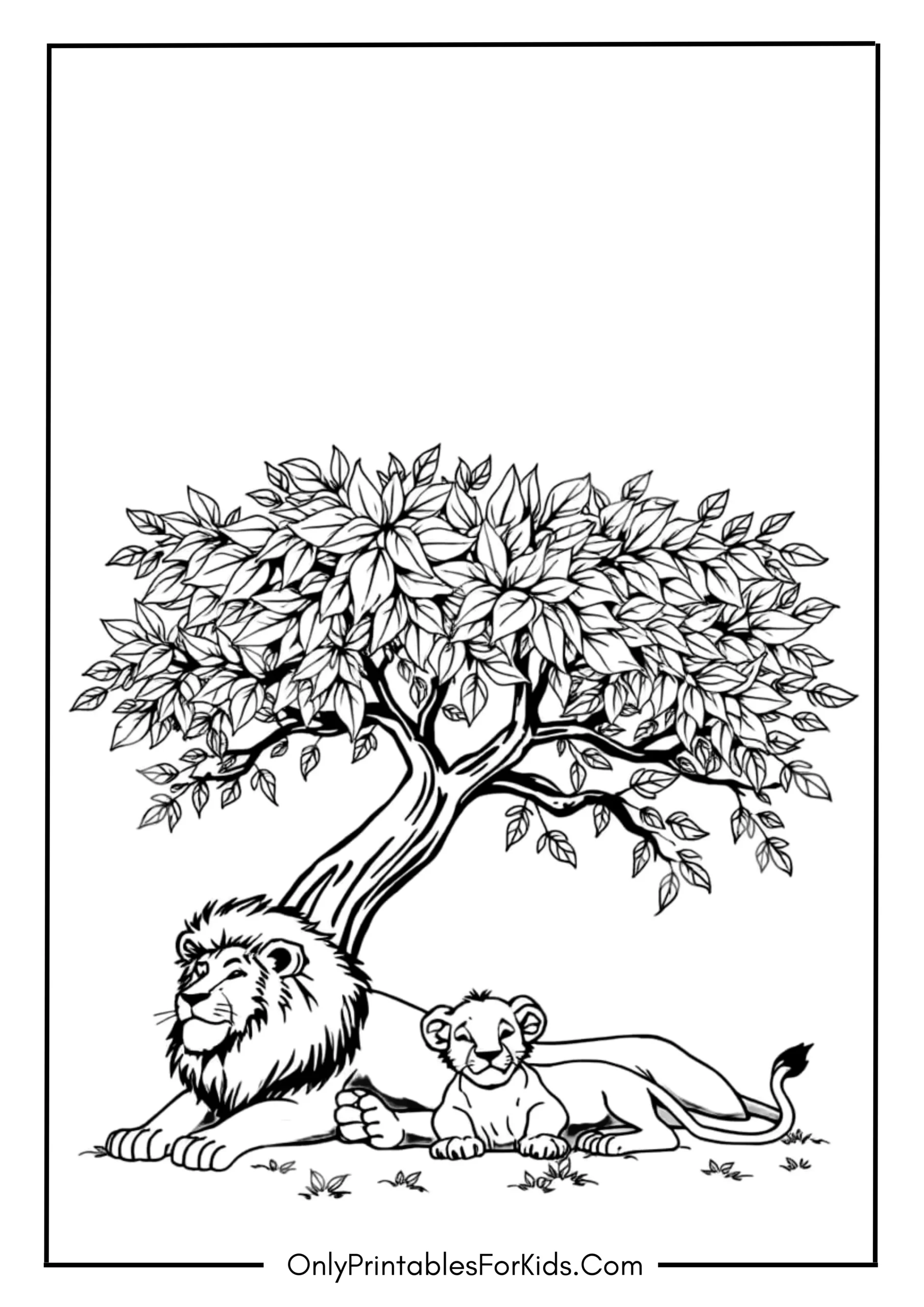 Lion Family Resting Under The Trees