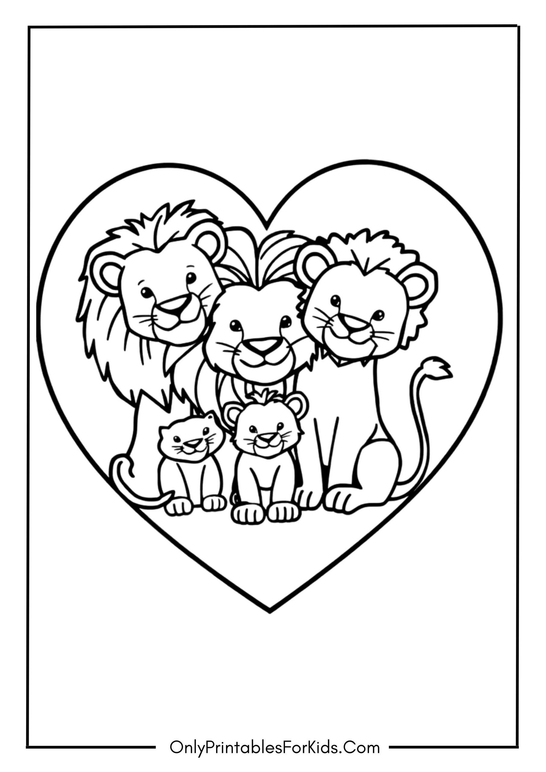 Lion Family with Heart Coloring Page