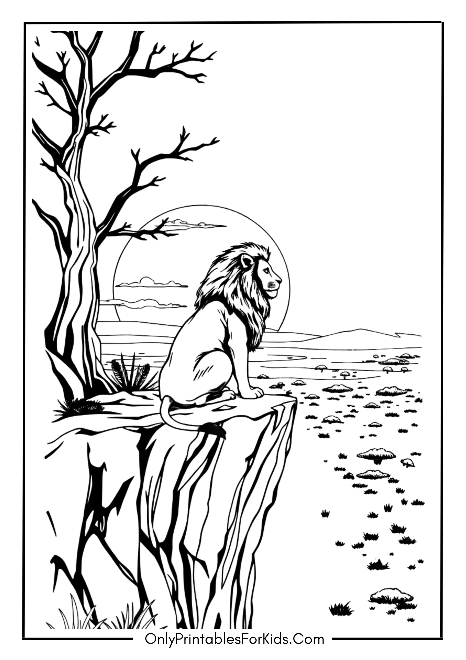 Lion Sitting Majestically On A Cliff Edge