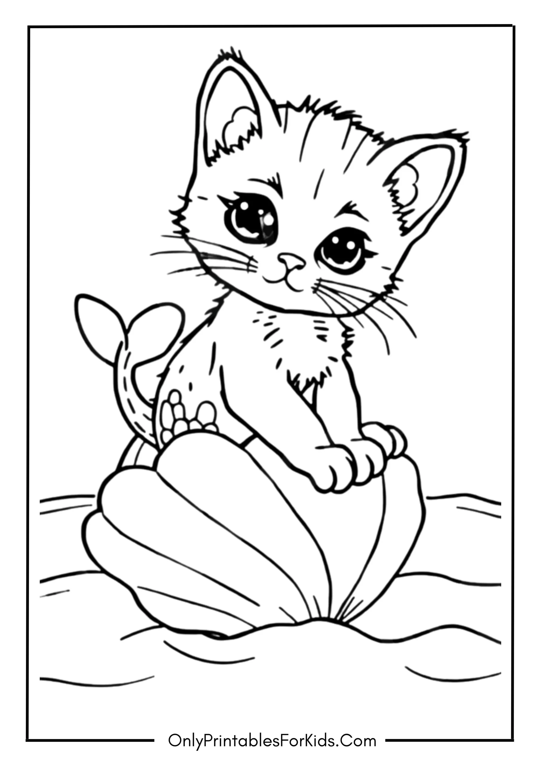 Mermaid Kitten Sitting on a Seashell