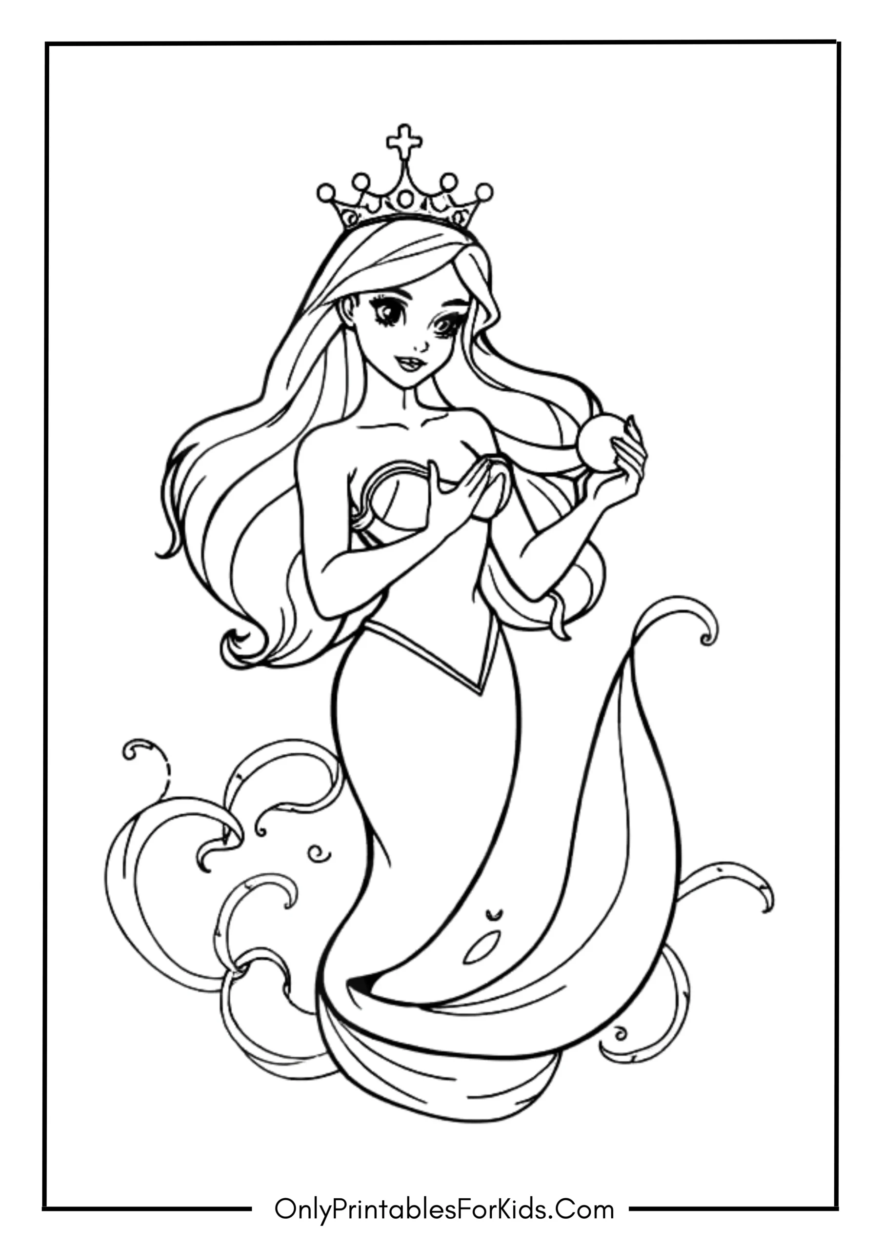Mermaid Princess Coloring Page 2 scaled