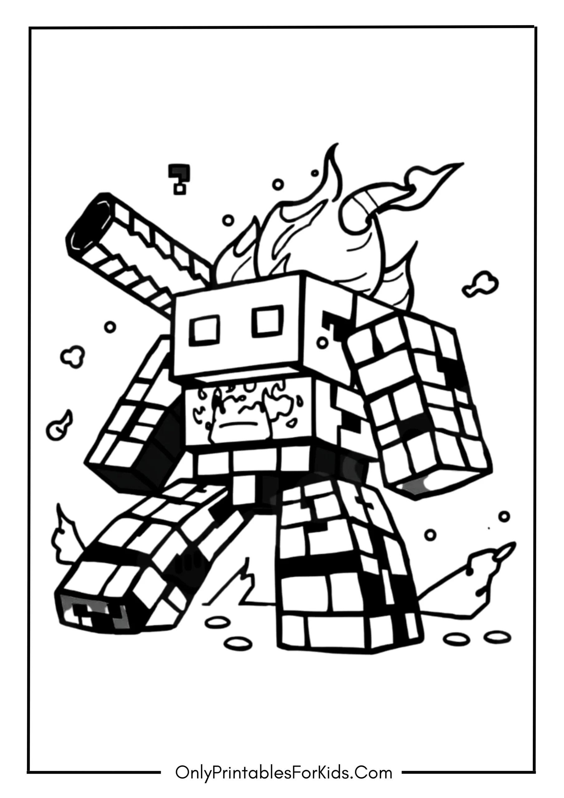 Minecraft Fiery Blaze Coloring Page