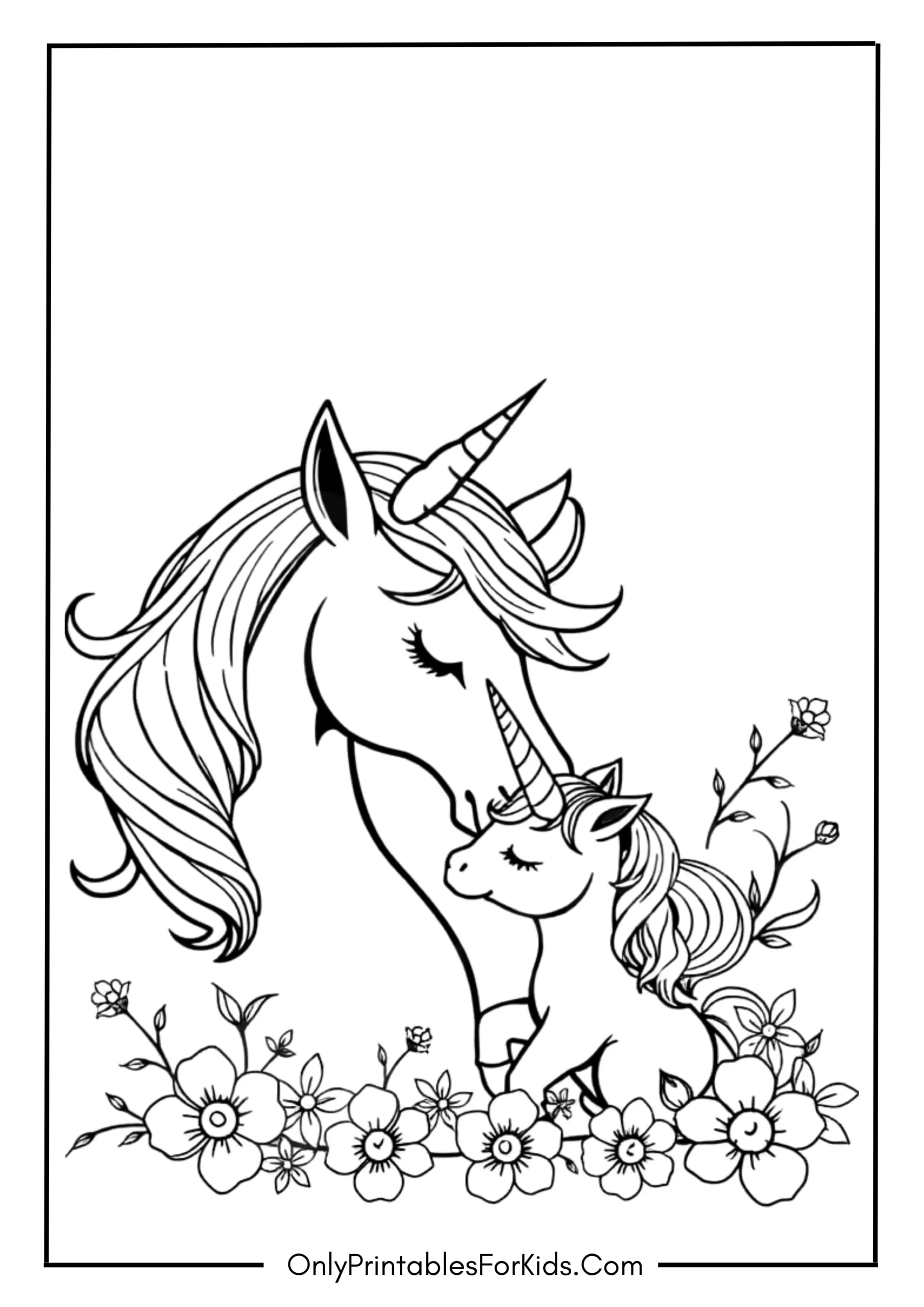 Mom and Baby Unicorn Coloring Page
