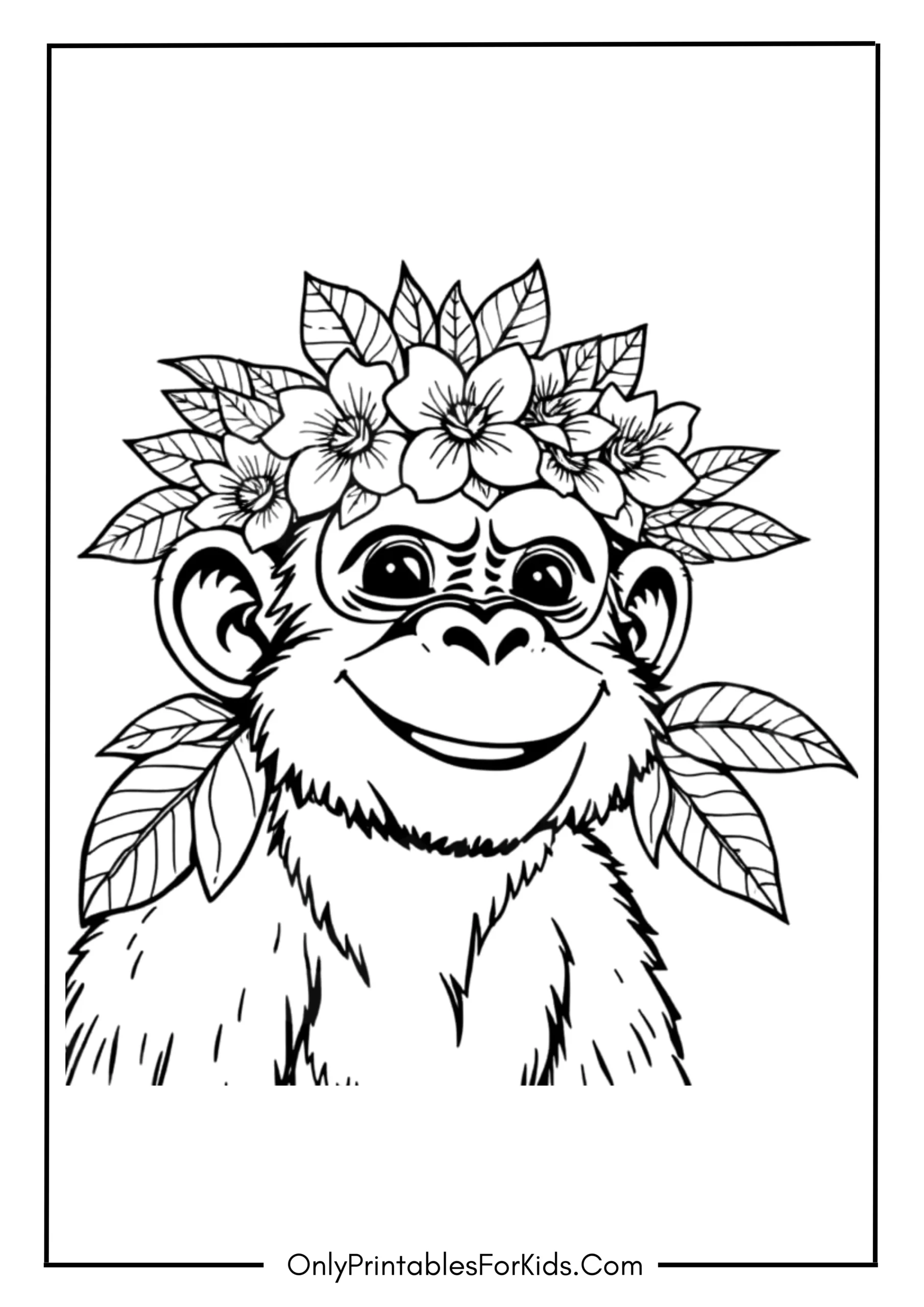 Monkey with a Crown of Colorful Flowers