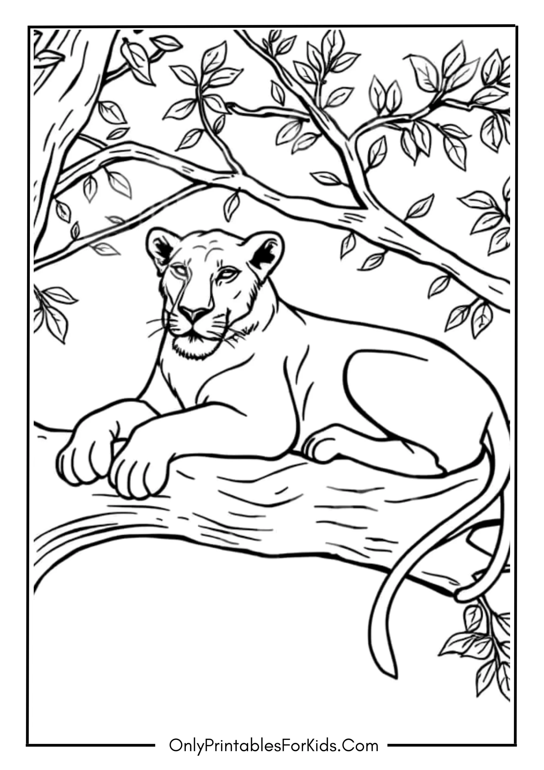 Mother Lion Relaxing On A Cozy Tree Branch scaled