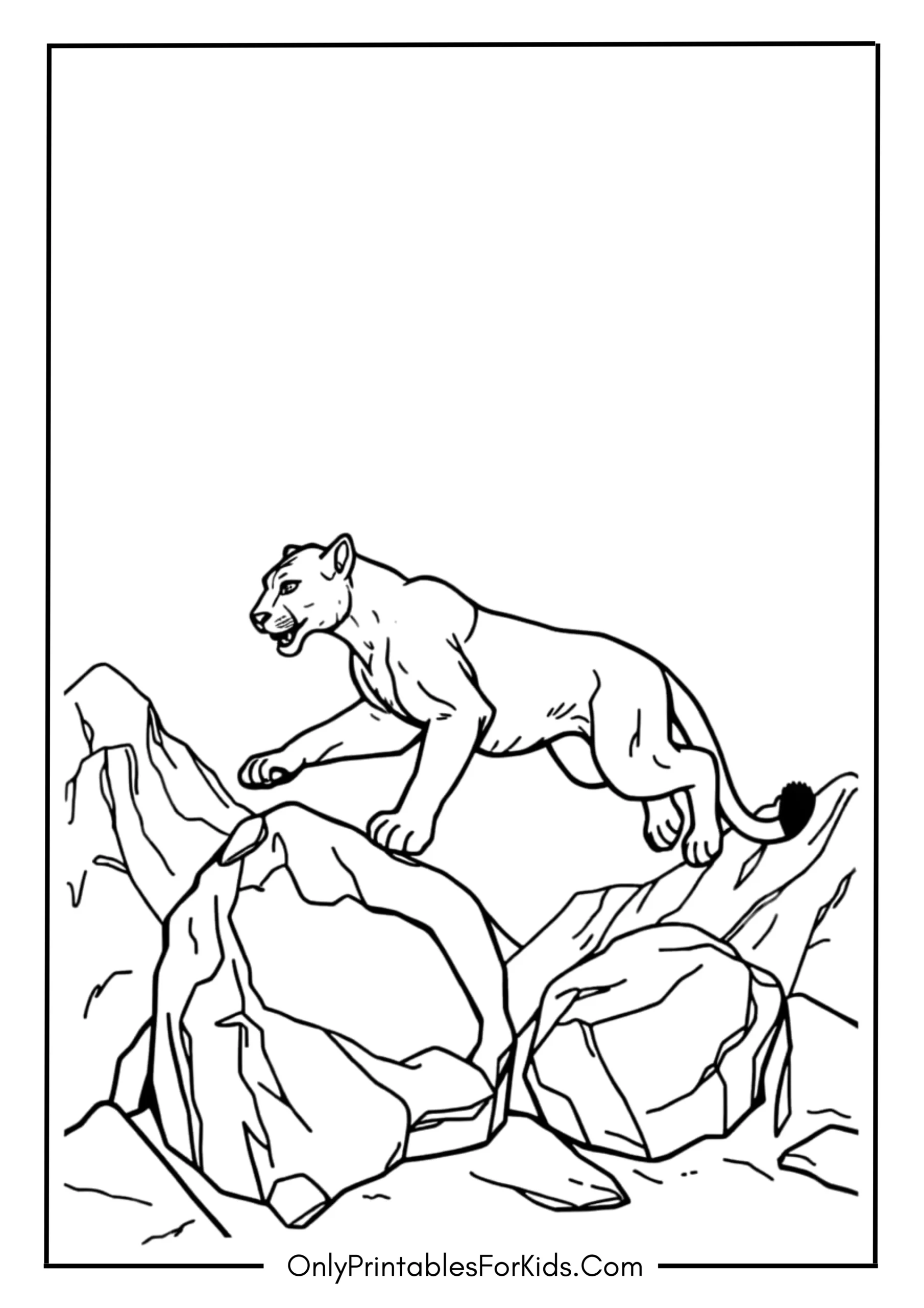 Mountain Lion Leaping Across Rocky Terrain