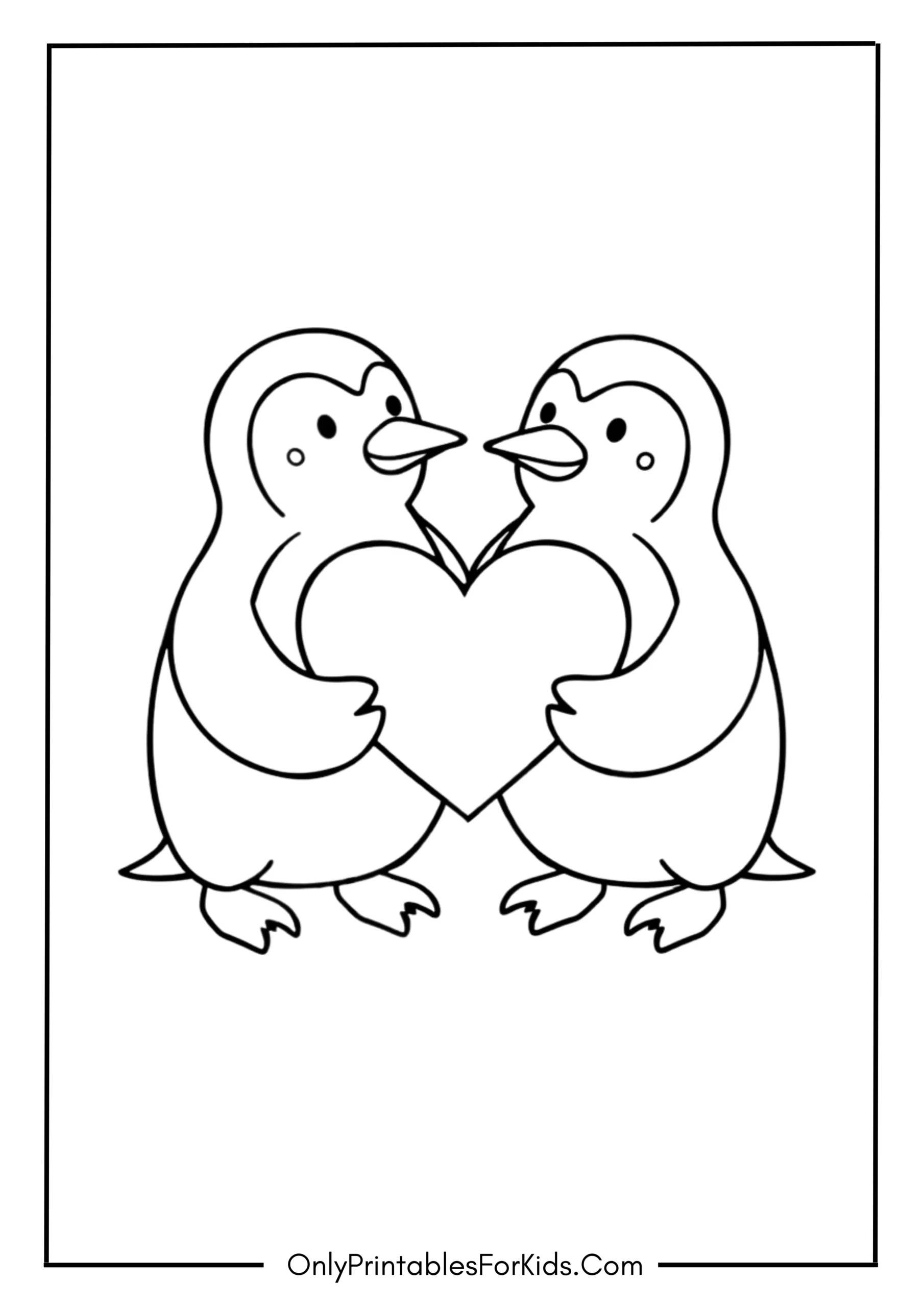 Penguin Family with Heart Coloring Page