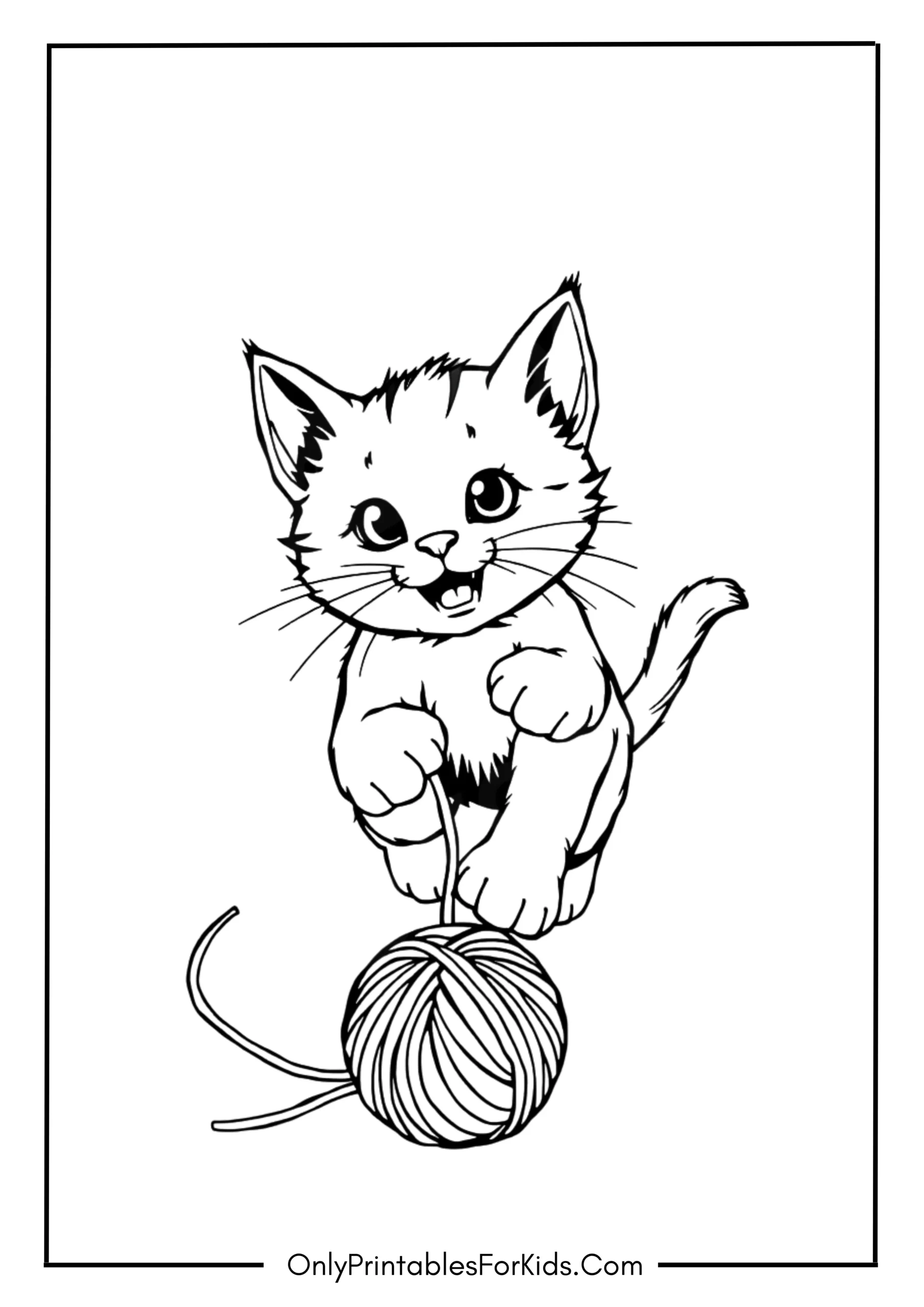 Playful Kitten Batting at a Ball of Yarn