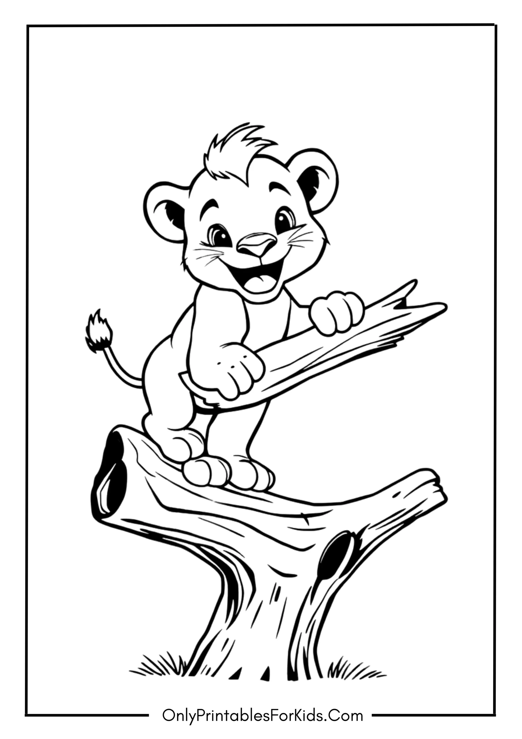 Playful Lion Cub Balancing On A Log