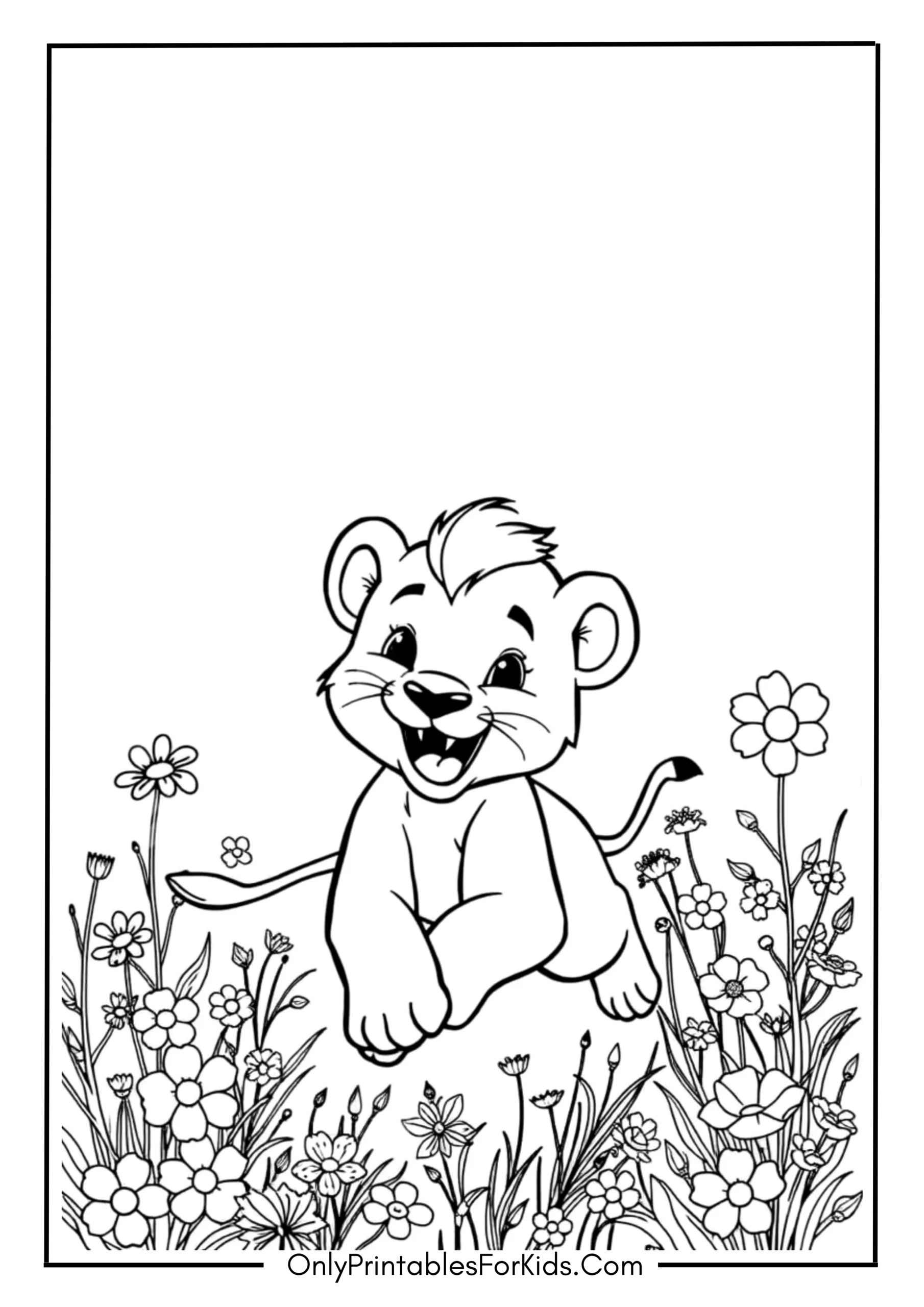 Playful Lion Cub Running Through The Flowers