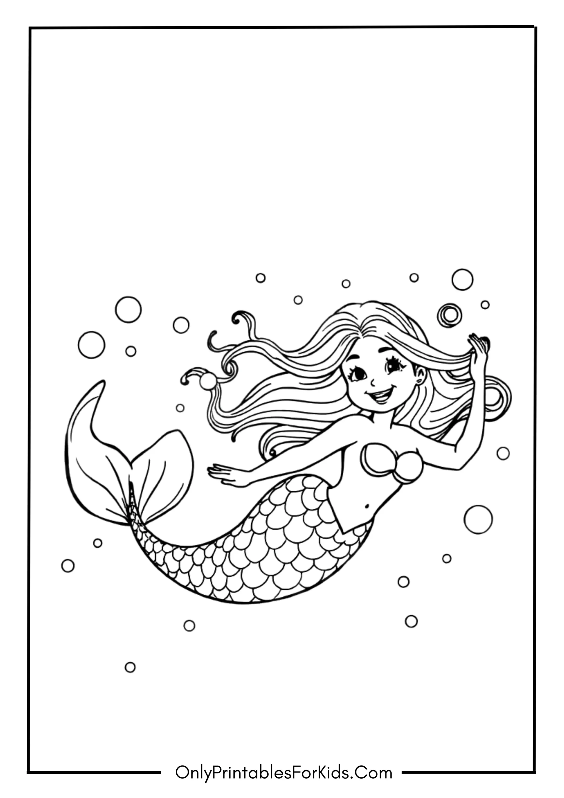 Pretty Mermaid Coloring Page 2 scaled