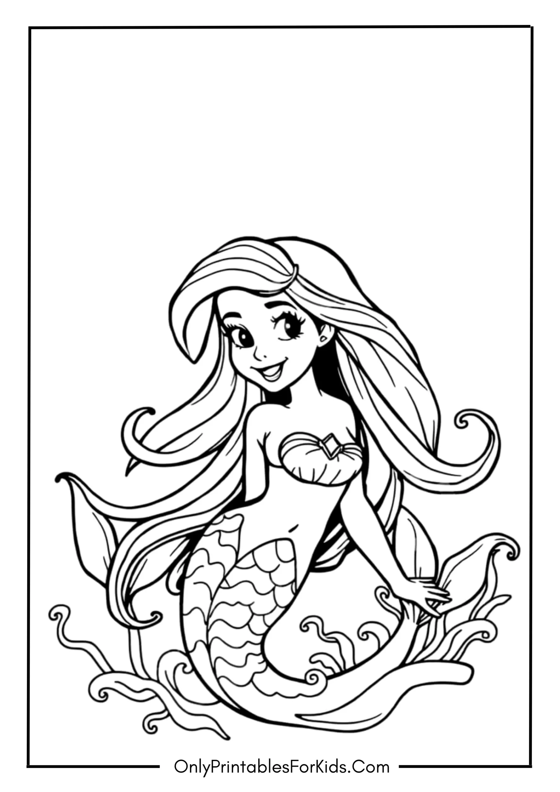 Pretty Mermaid Coloring Page scaled