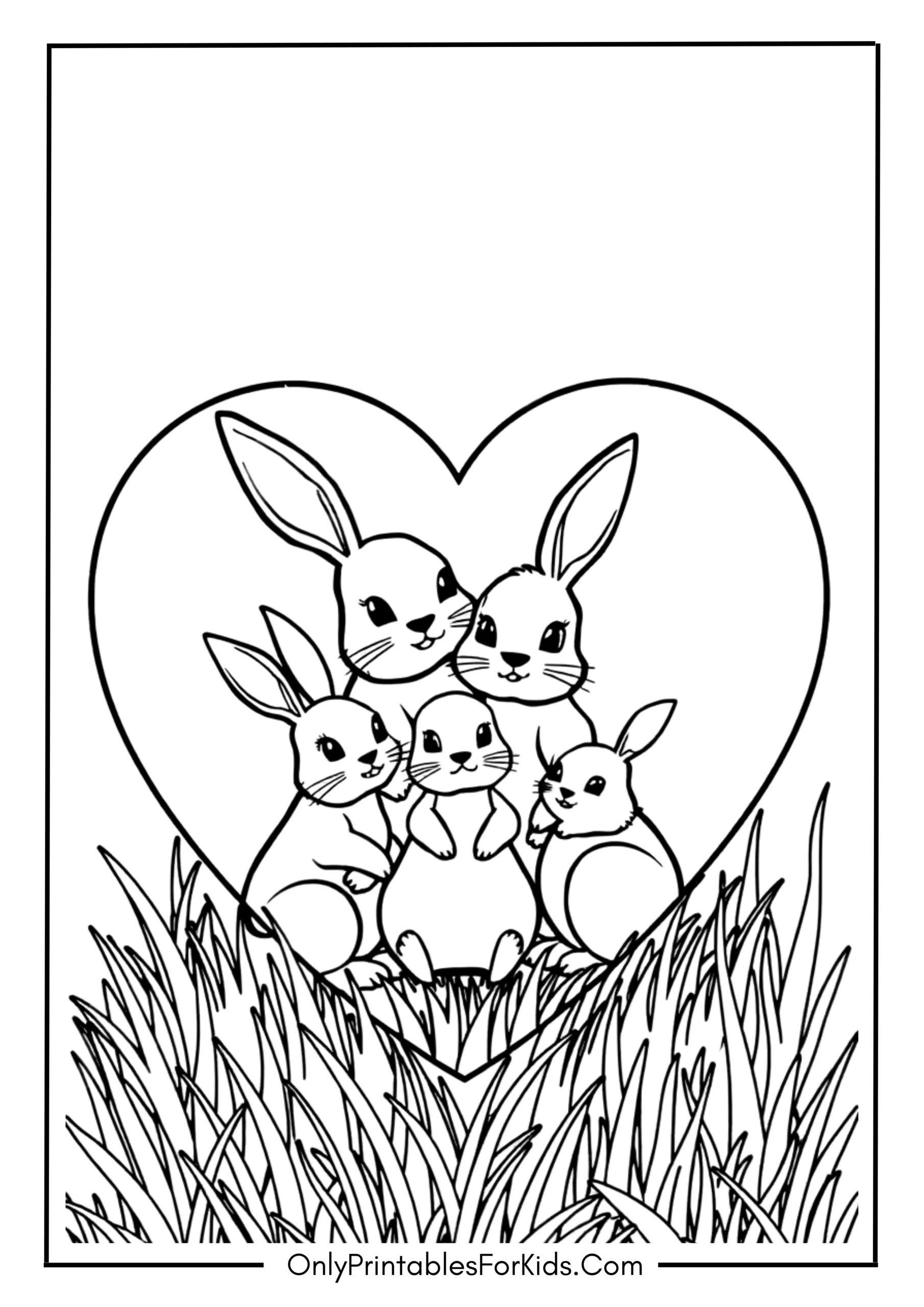 Rabbit Family with Heart Coloring Page