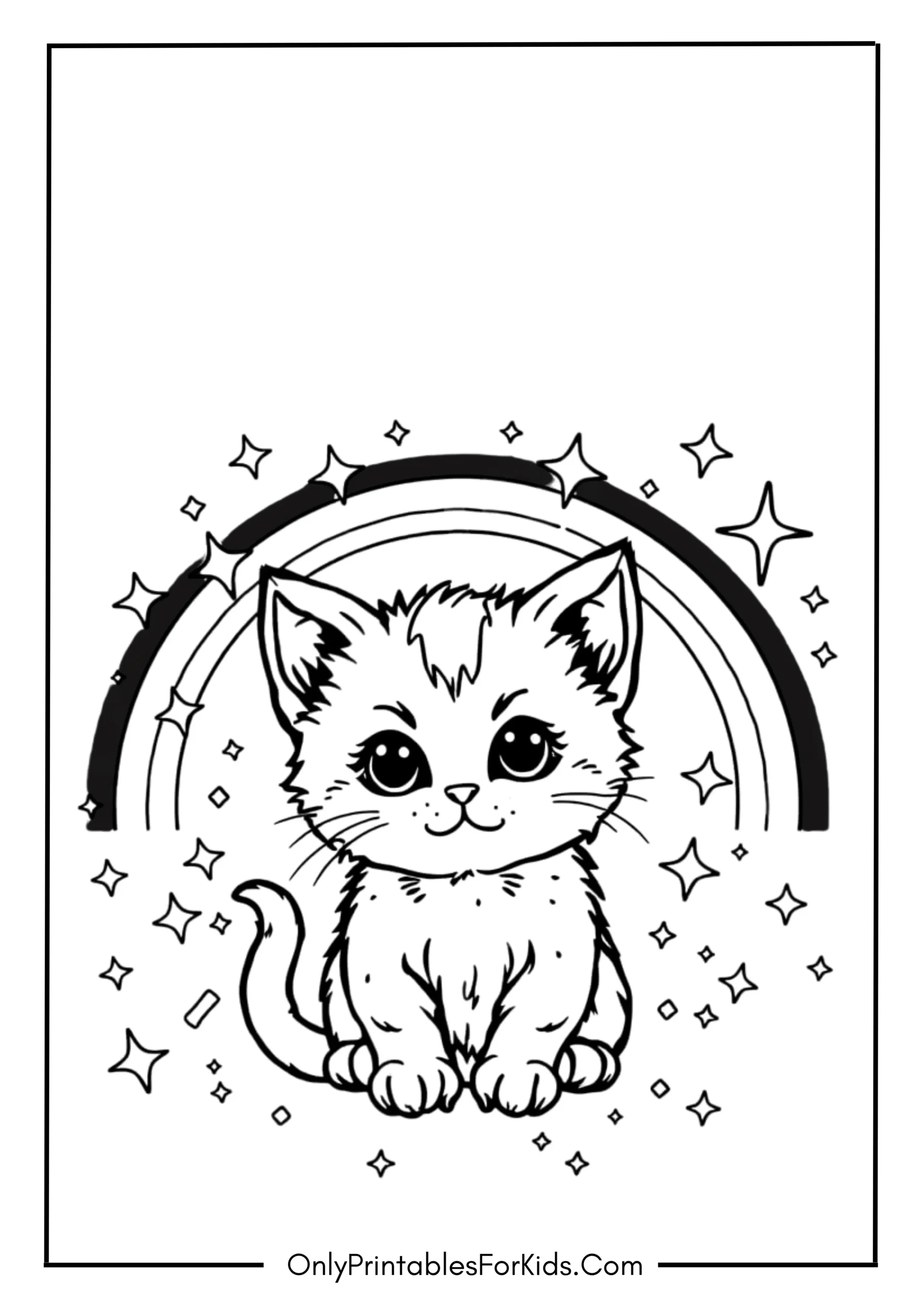 Rainbow Kitten with Stars and Sparkles