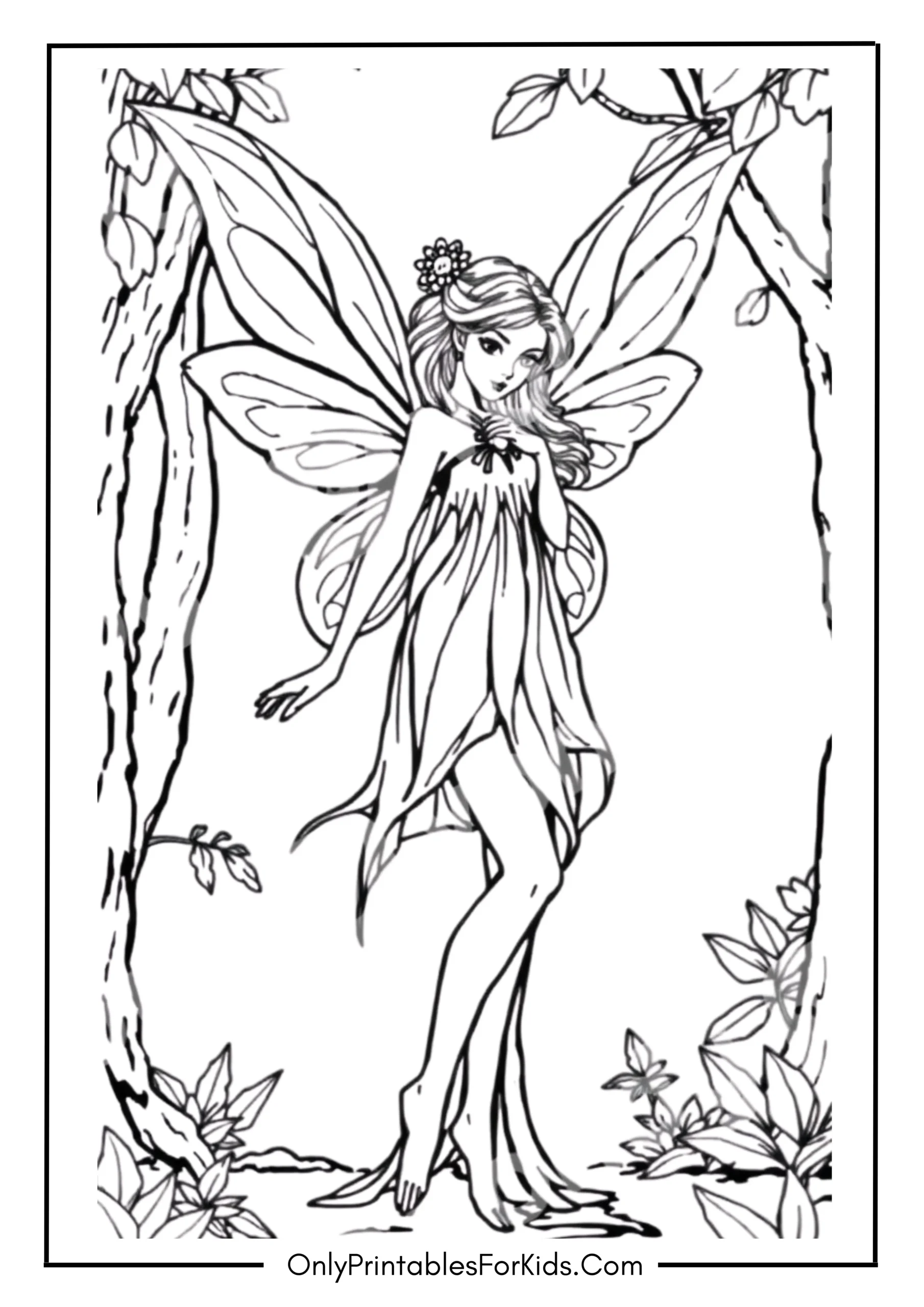Realistic Fairy Coloring Page scaled