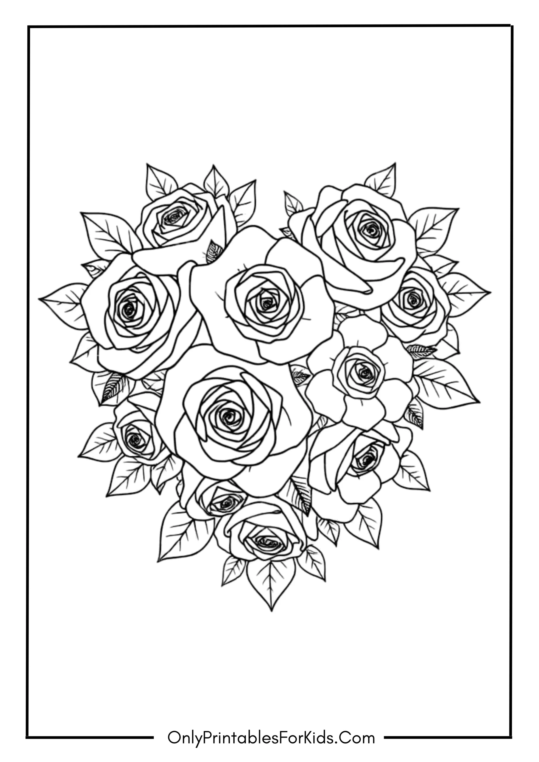 Romantic Roses Heart Coloring Page