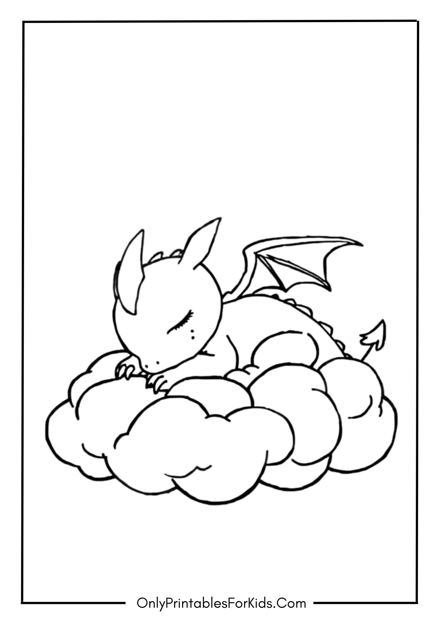 Sleeping Baby Dragon on a Cloud Coloring Page