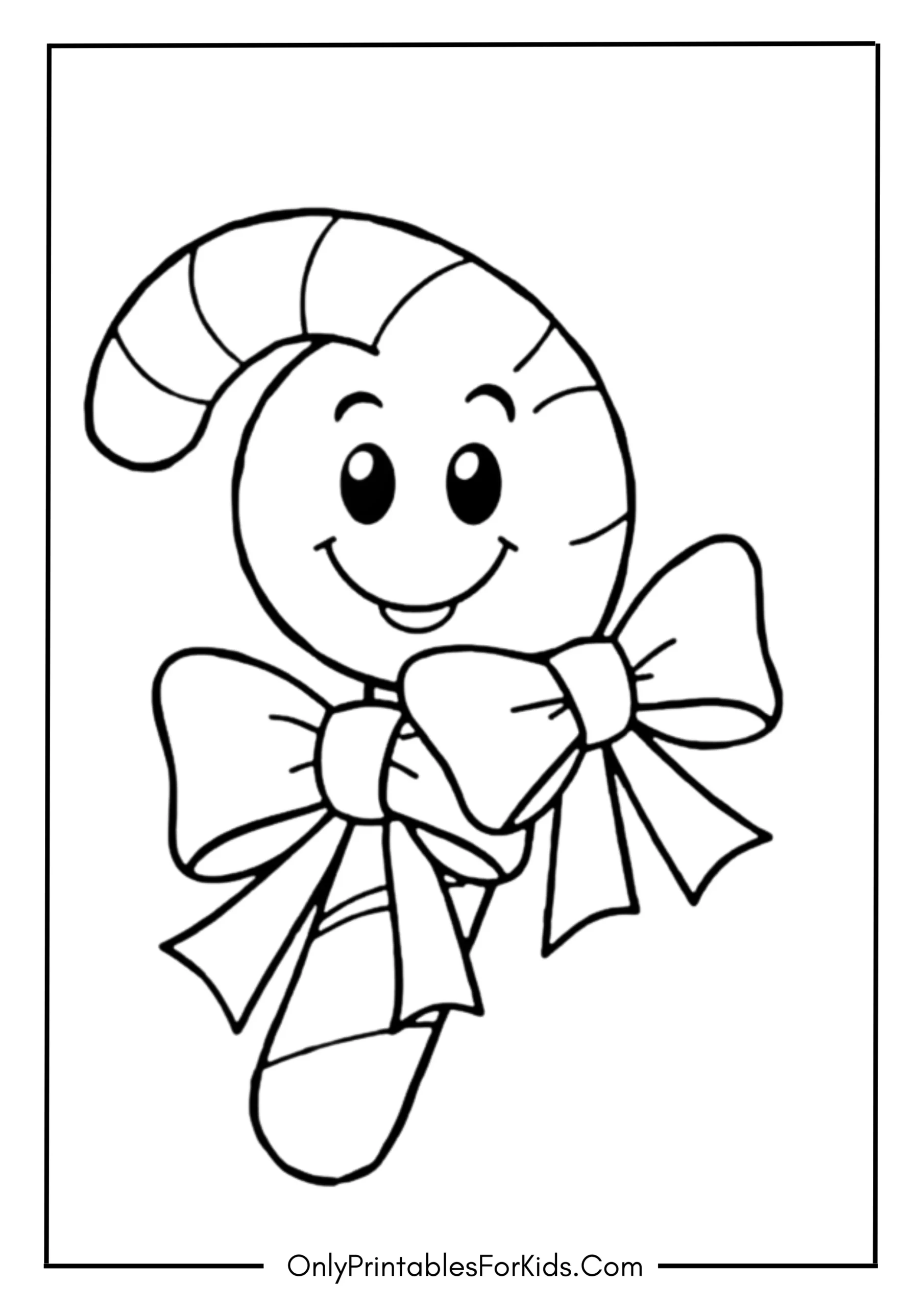 Smiling Candy Cane with a Bow