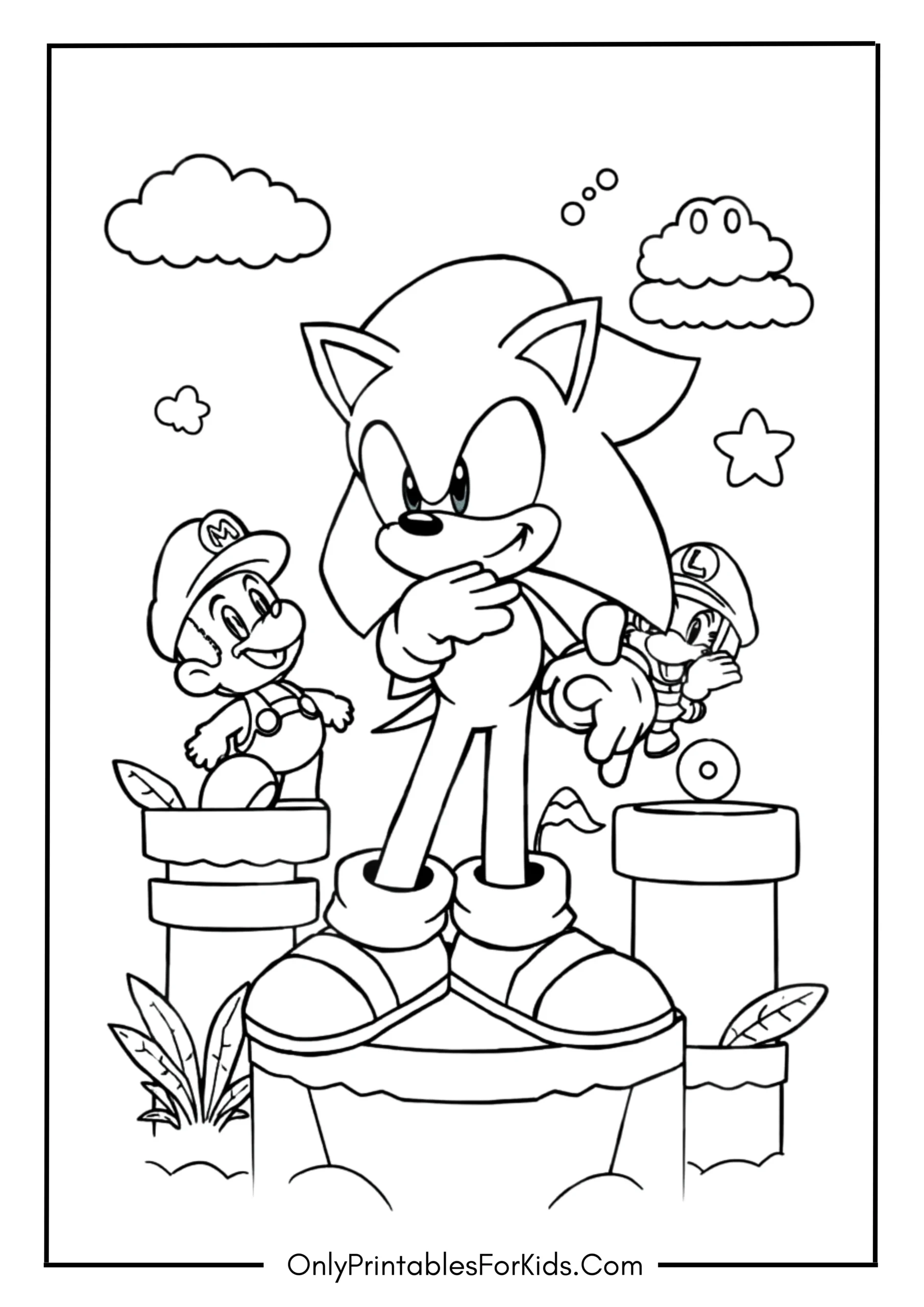 Sonic in Mario Universe Coloring Page