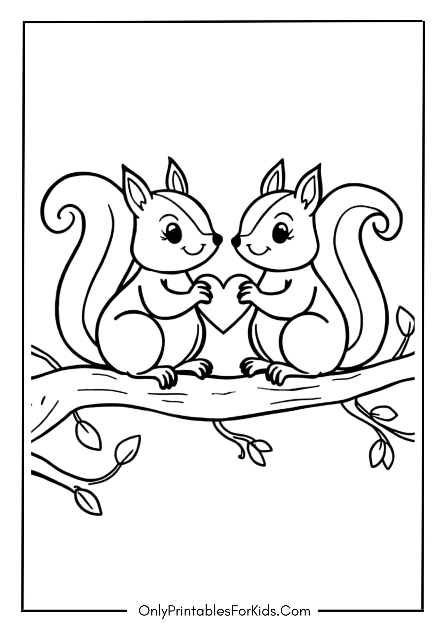 Squirrel Family with Heart Coloring Page