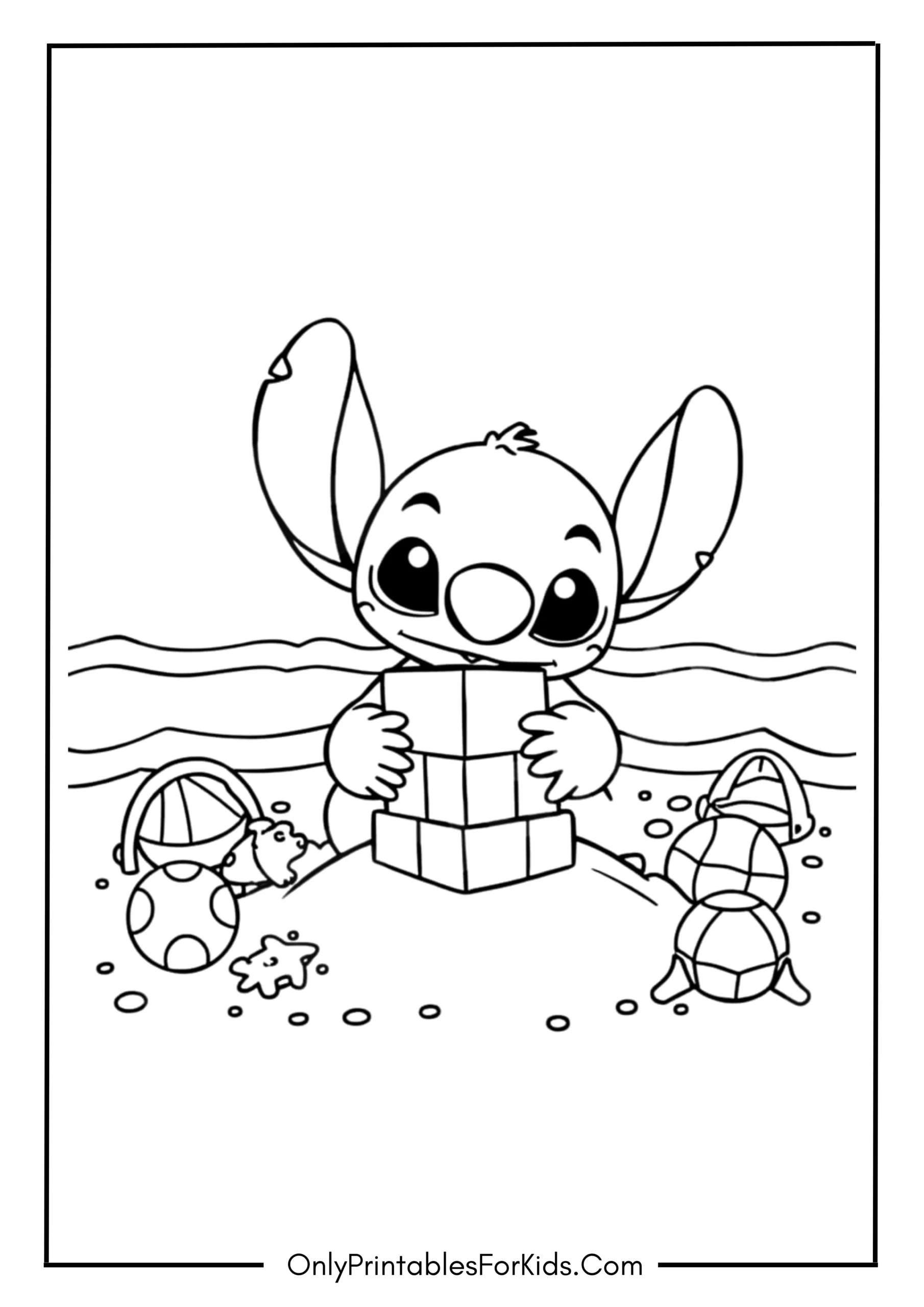 Stitch Building a Sandcastle
